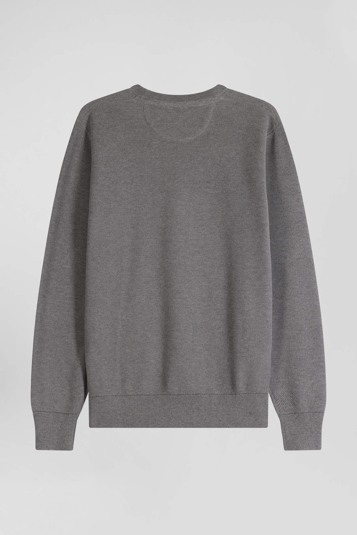 Pull col rond uni en coton gris coupe Regular