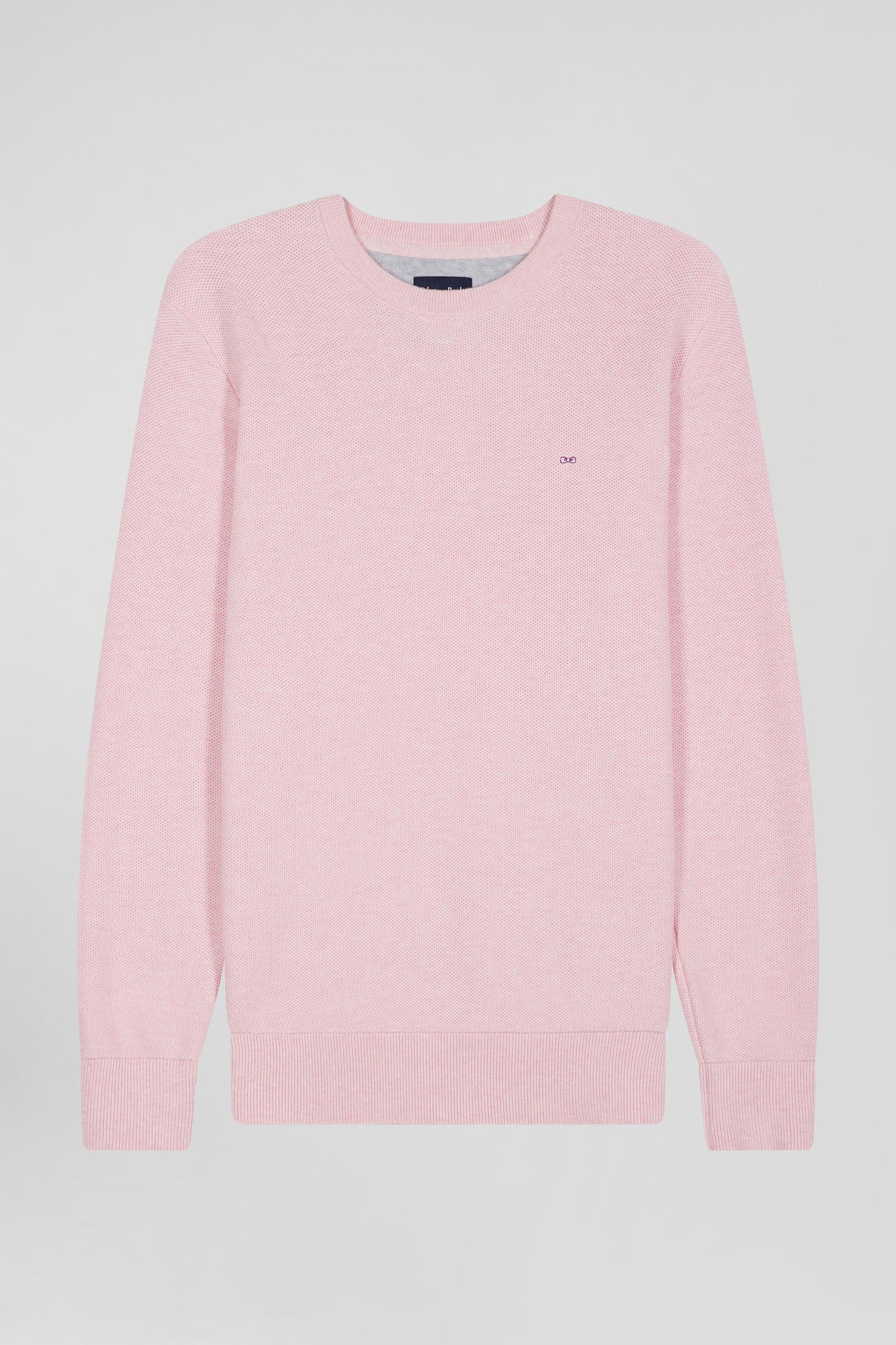 Pull col rond uni en coton rose coupe Regular - Image 2