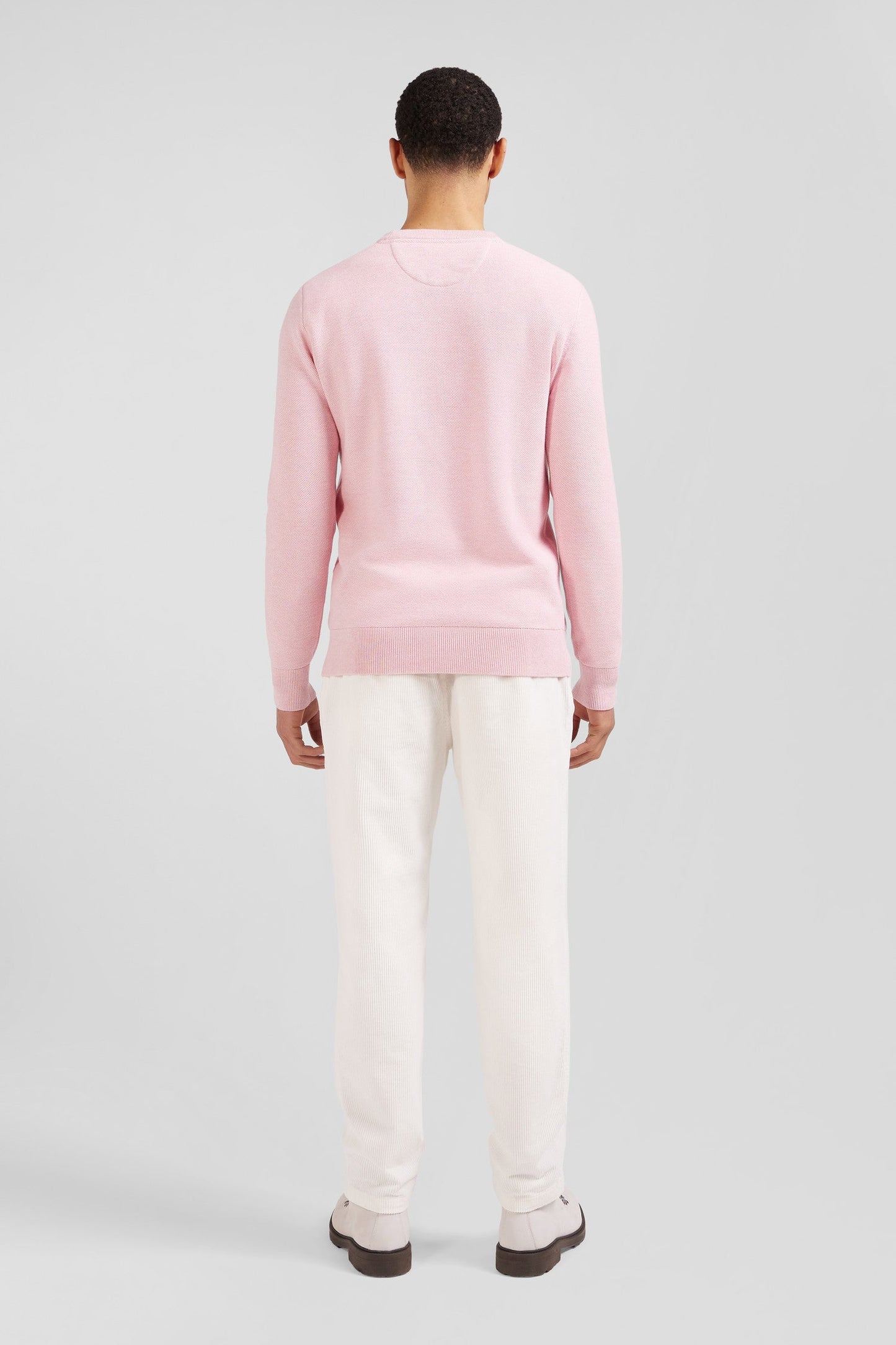 Pull col rond uni en coton rose coupe Regular - Image 7