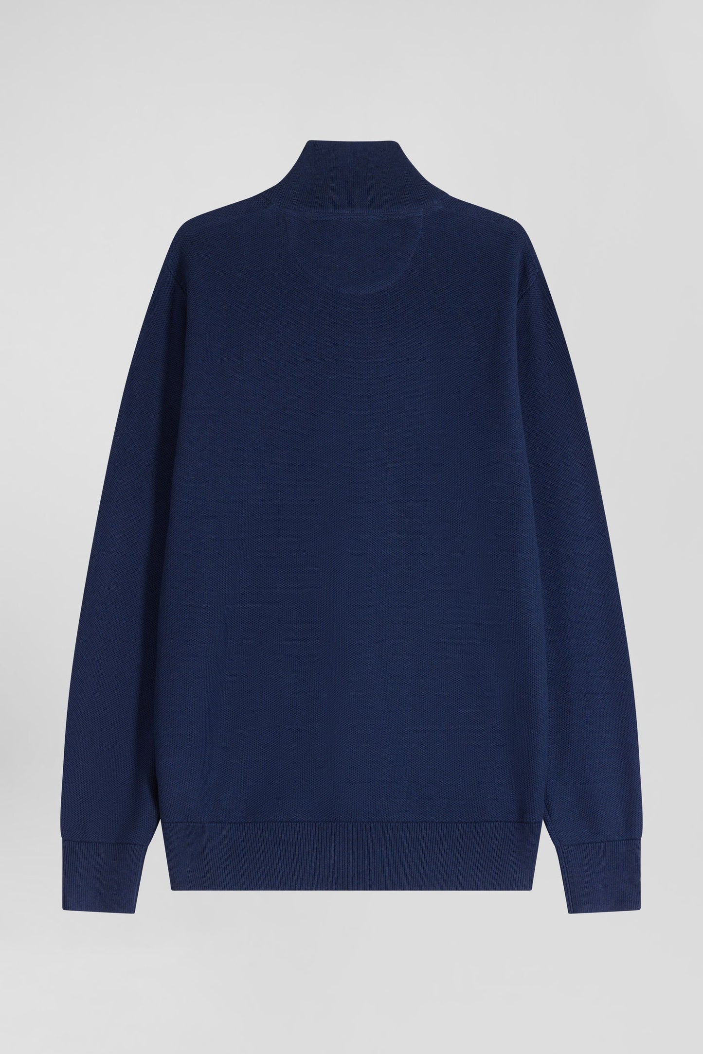 Pull col camionneur zippé uni en coton bleu foncé coupe Regular - Image 5