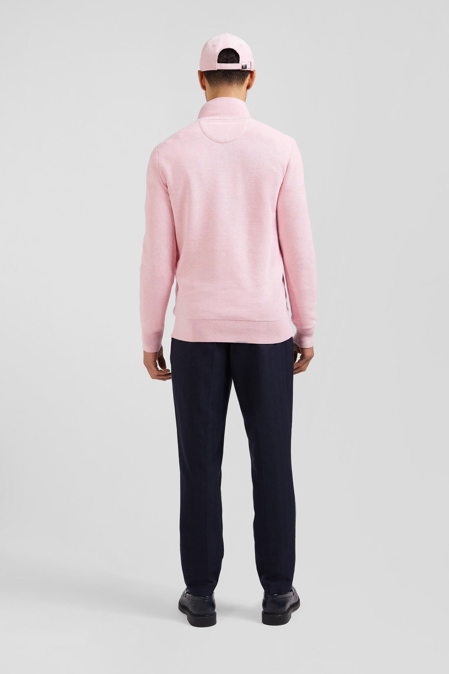 Pull col camionneur zippé uni en coton rose coupe Regular - Image 5