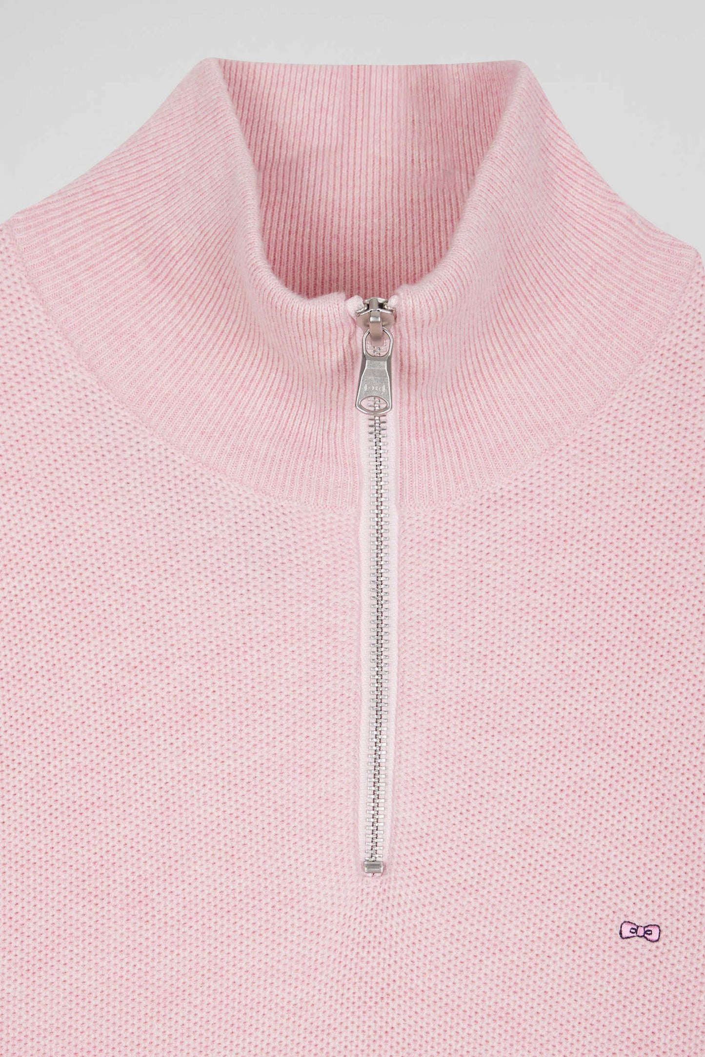 Pull col camionneur zippé uni en coton rose coupe Regular - Image 6