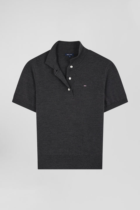 Pull manches courtes à col polo en laine gris anthracite coupe Regular - Image 2