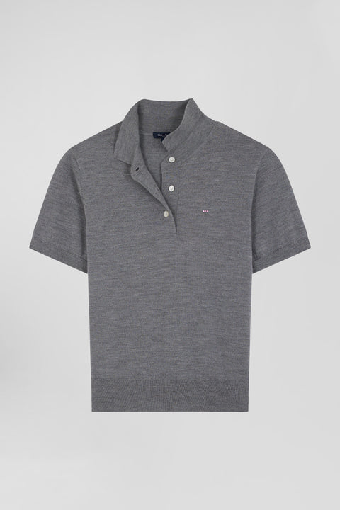 Pull manches courtes à col polo en laine gris foncé coupe Regular - Image 2