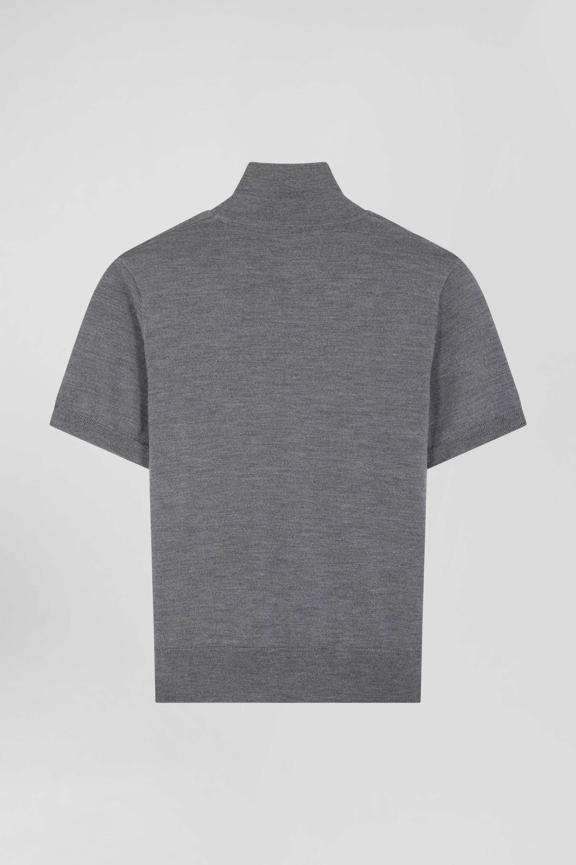 Regular dark grey short-sleeved wool polo neck jumper