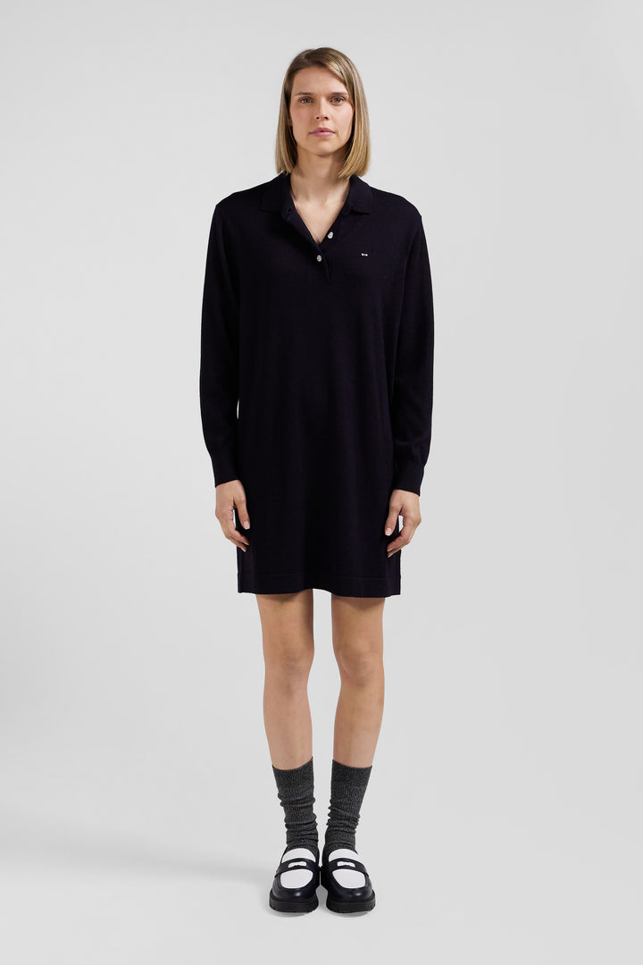 Regular navy blue wool dress with rugby shirt collar