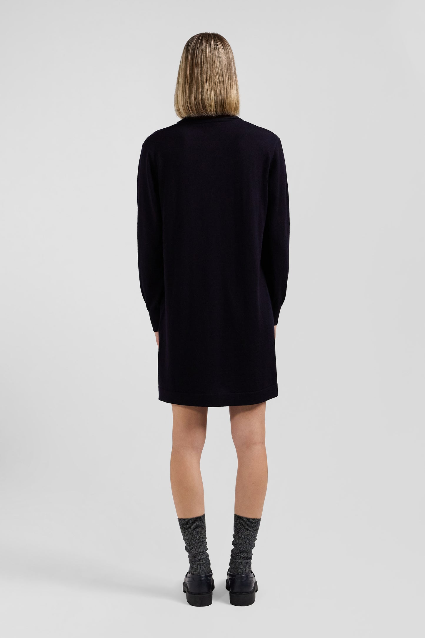 Regular navy blue wool dress with rugby shirt collar