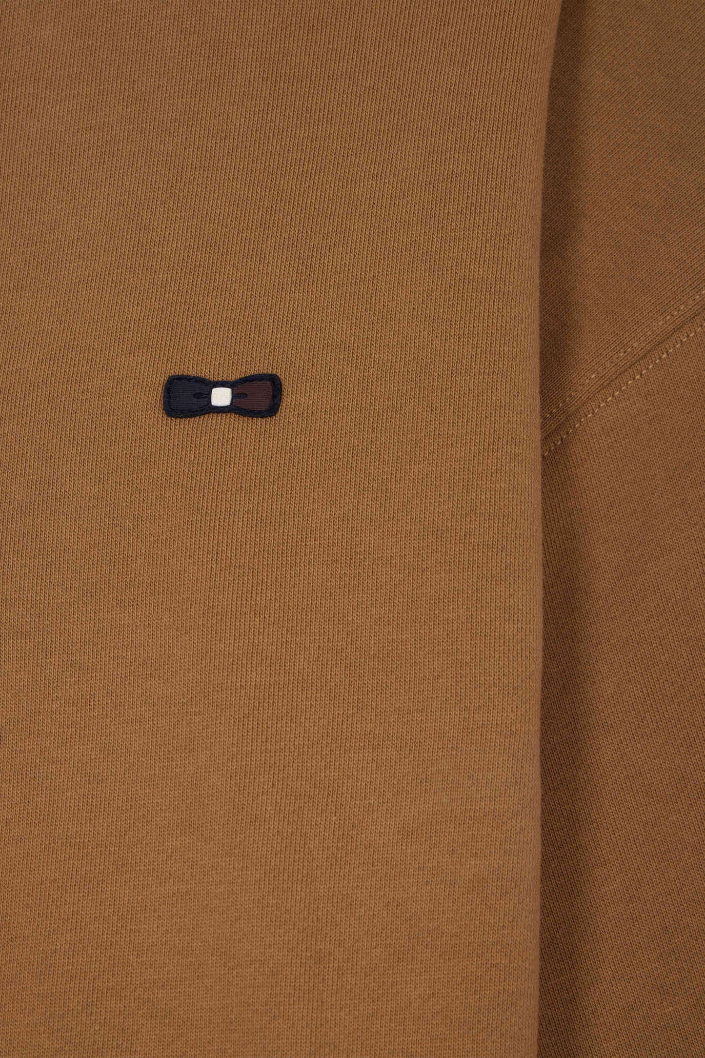 Relaxed camel cotton sweatshirt with rugby shirt collar