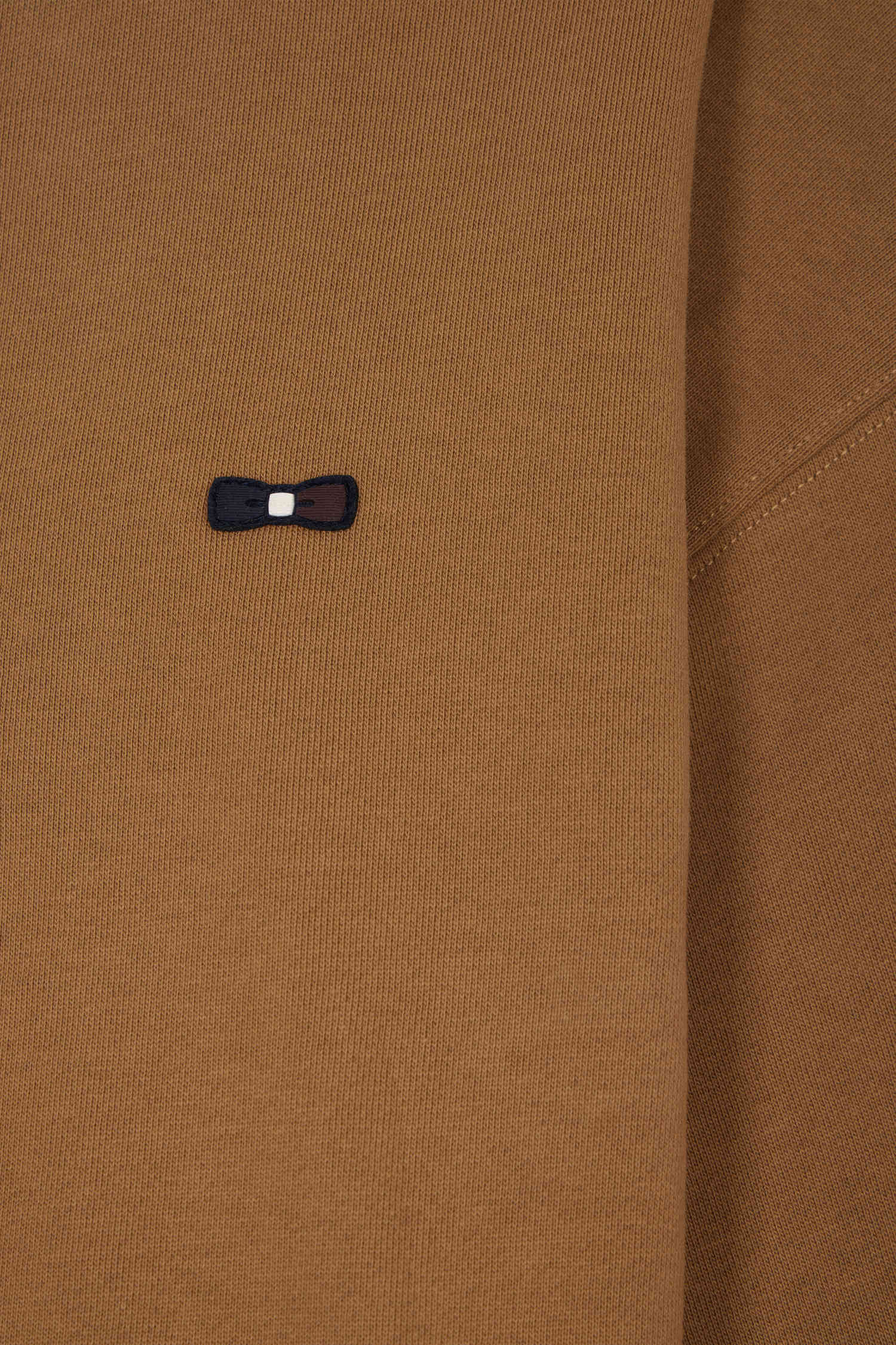 Relaxed camel cotton sweatshirt with rugby shirt collar