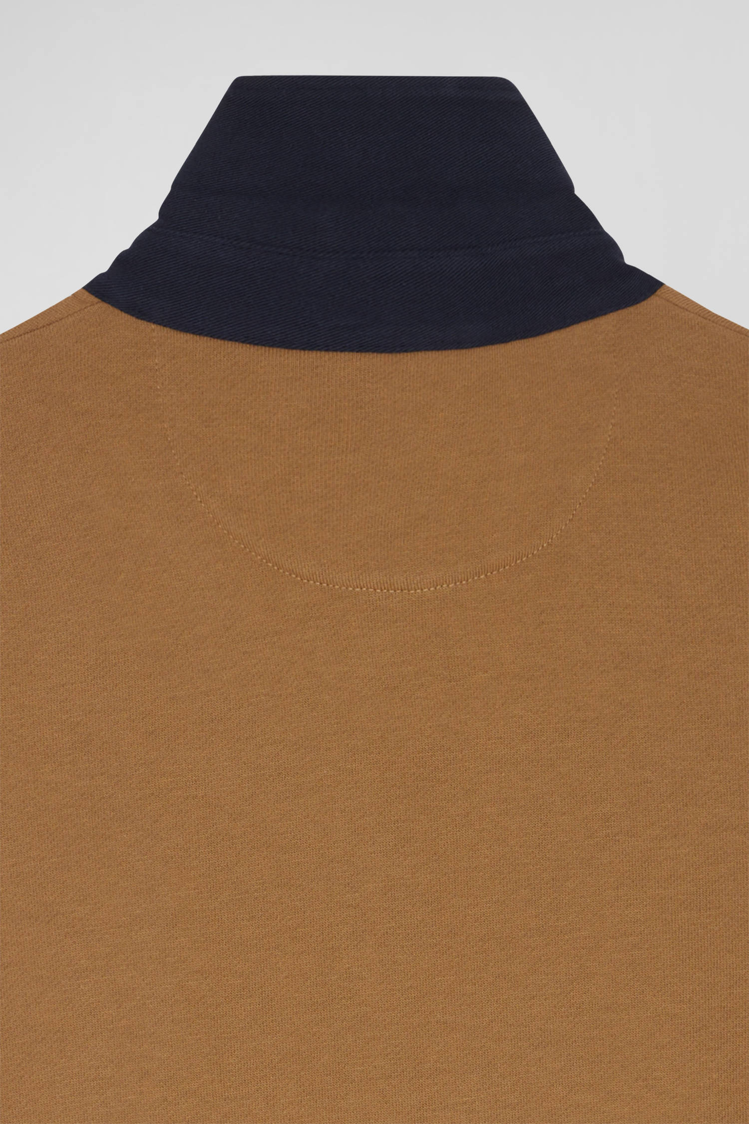 Relaxed camel cotton sweatshirt with rugby shirt collar