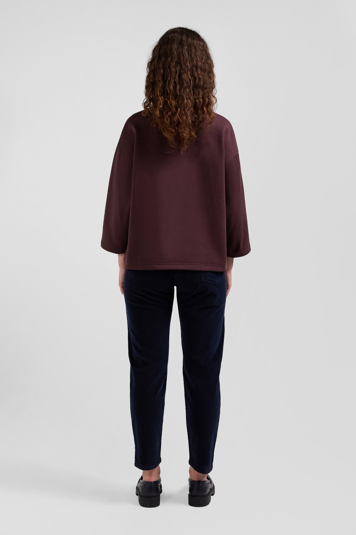 Relaxed burgundy cotton sweatshirt with rugby shirt collar