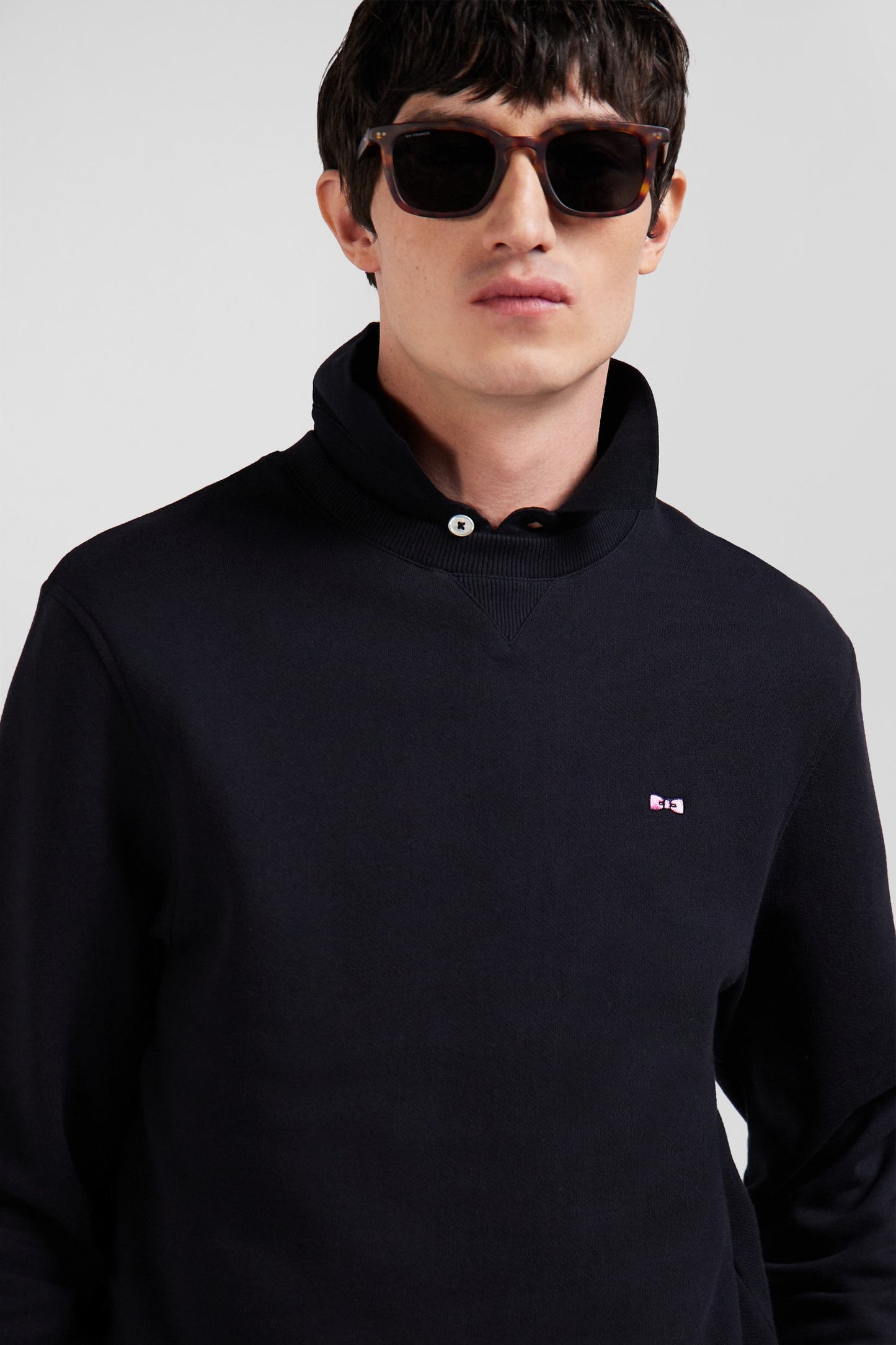 Sweatshirt en molleton coton uni noir coupe Regular - Image 3