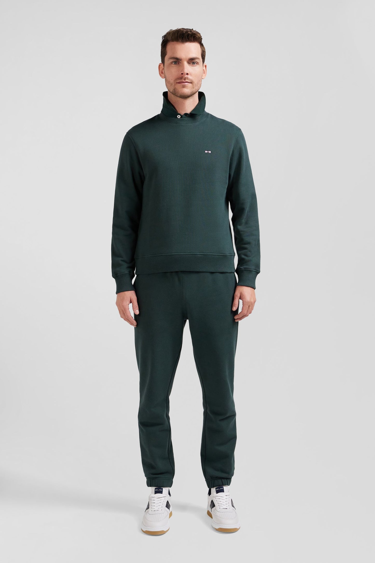 Sweatshirt en molleton coton uni vert coupe Regular - Image 1