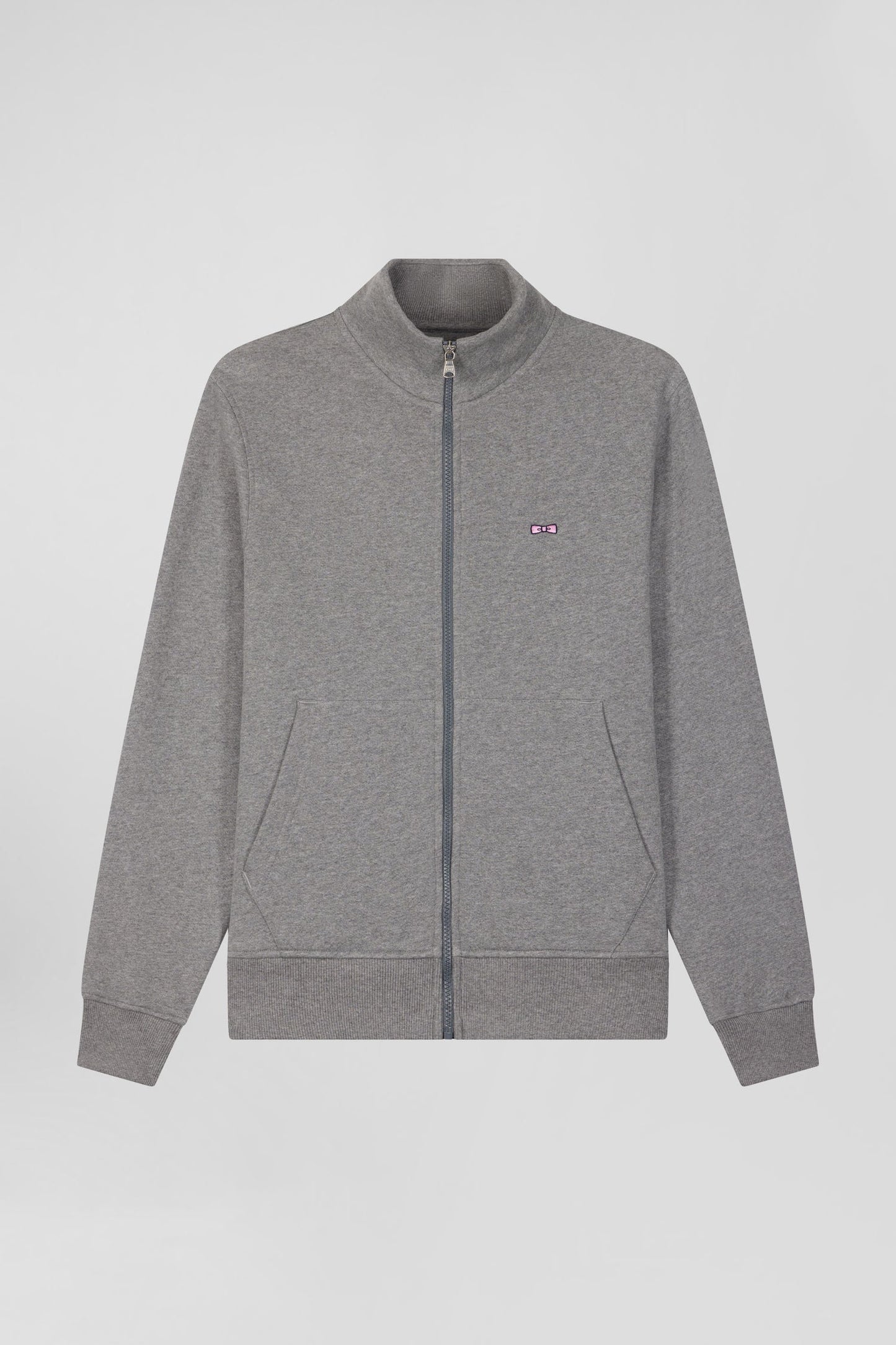 Sweatshirt zippé à col montant en molleton coton uni gris coupe Regular - Image 2