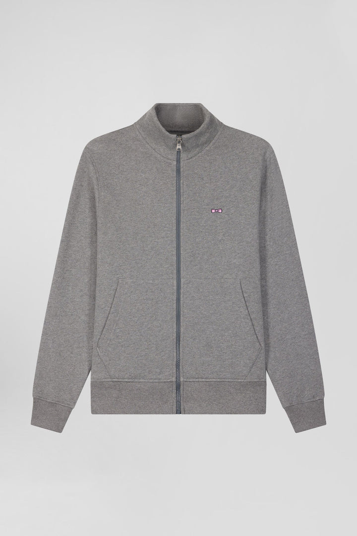 Sweatshirt zippé à col montant en molleton coton uni gris coupe Regular alt view