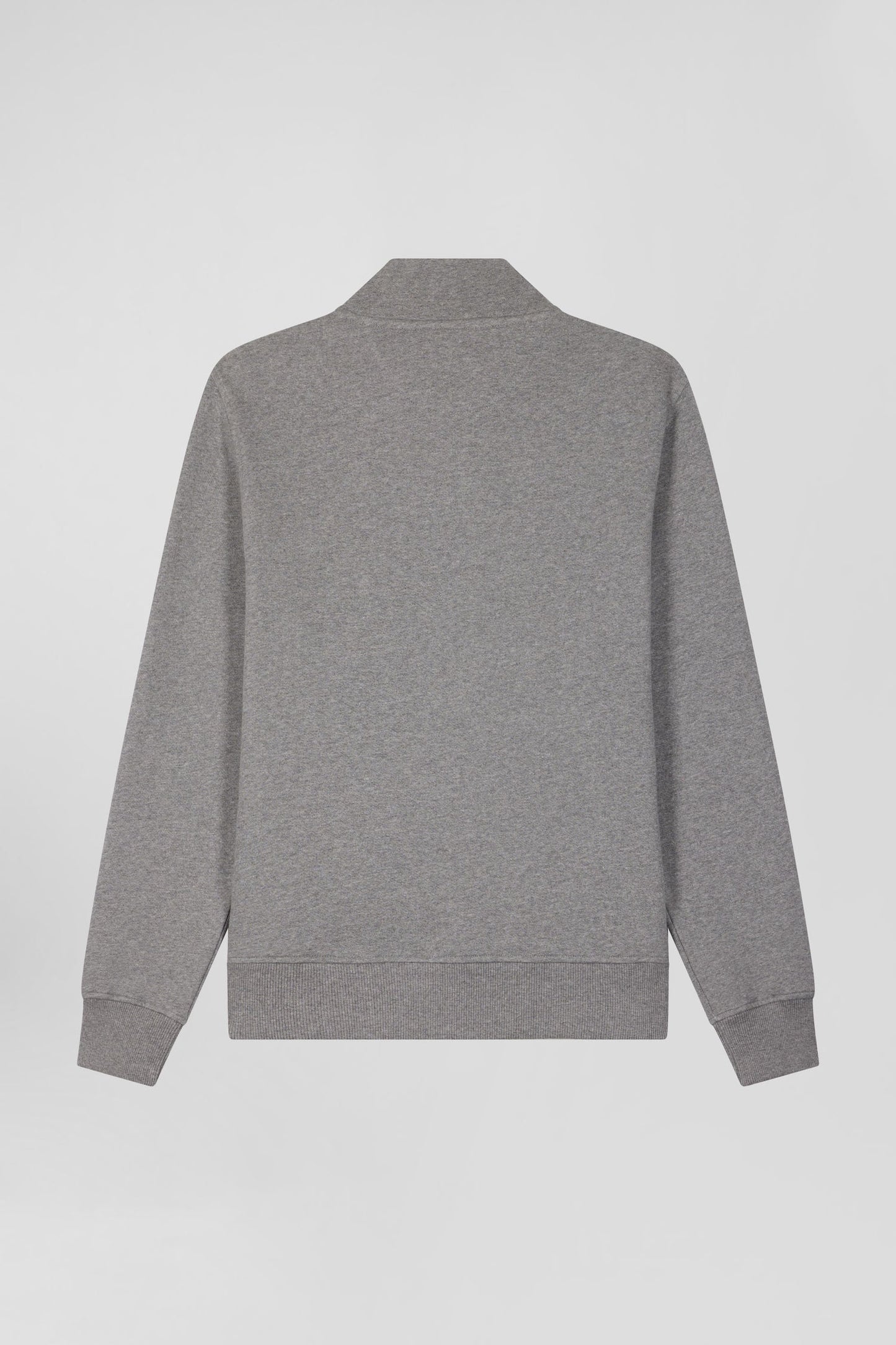 Sweatshirt zippé à col montant en molleton coton uni gris coupe Regular - Image 5