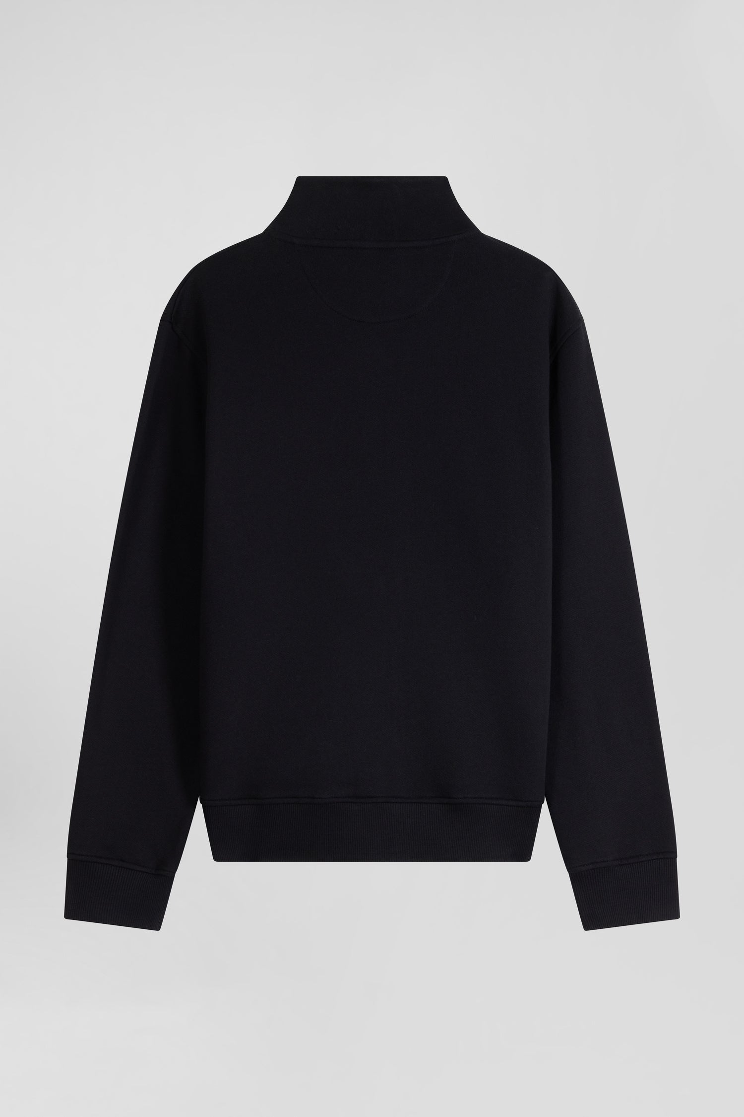 Sweatshirt zippé à col montant en molleton coton uni noir coupe Regular