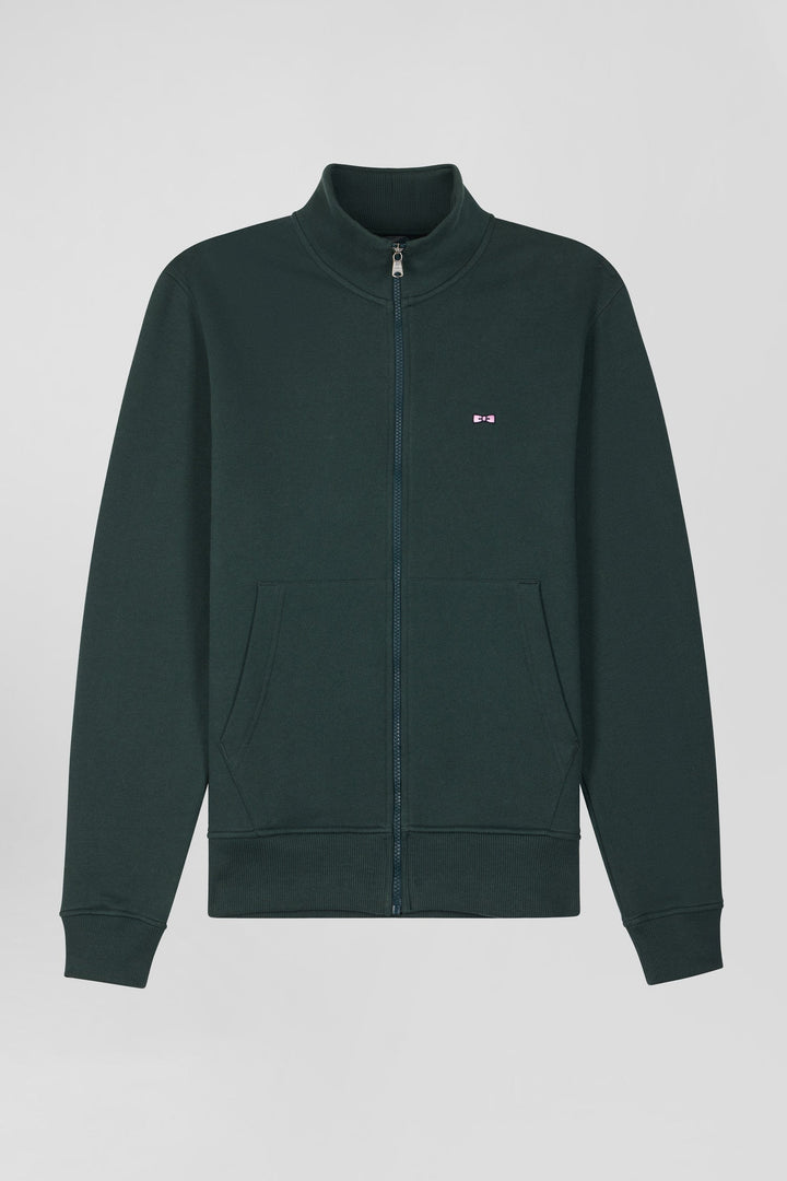 Sweatshirt zippé à col montant en molleton coton uni vert coupe Regular alt view