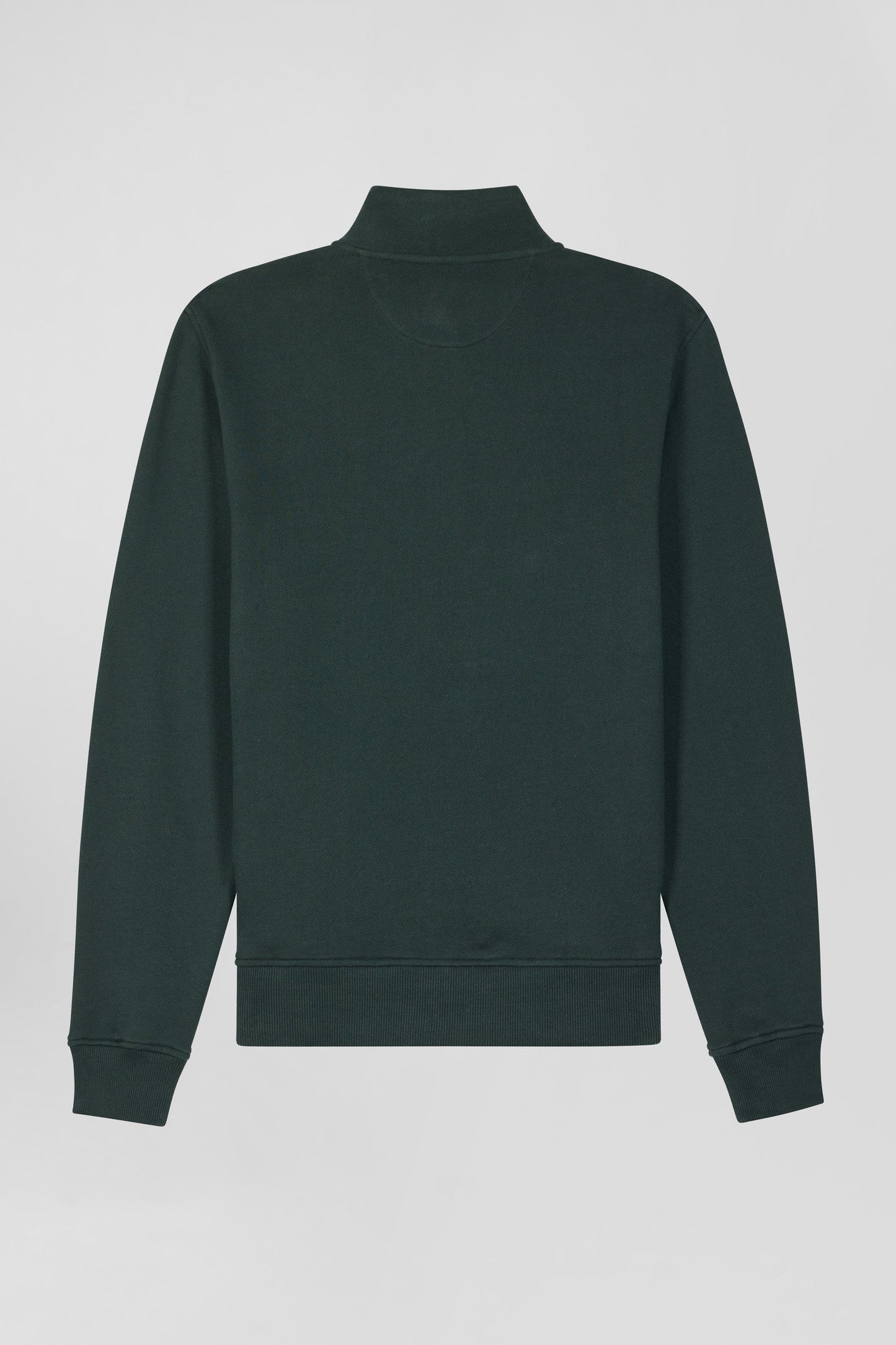 Sweatshirt zippé à col montant en molleton coton uni vert coupe Regular - Image 5