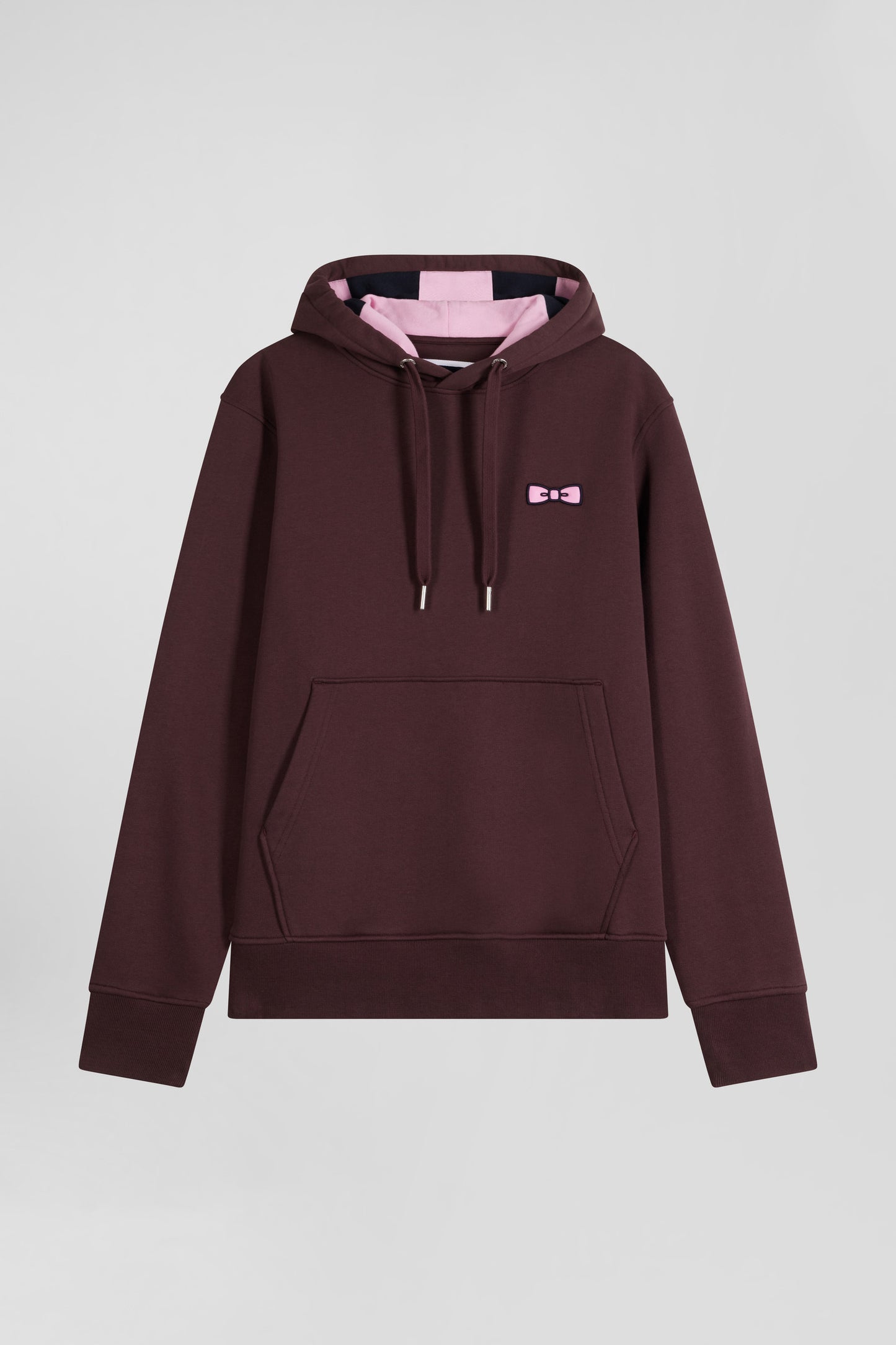 Regular burgundy brushed cotton fleece hoodie with Eden Park embroidery