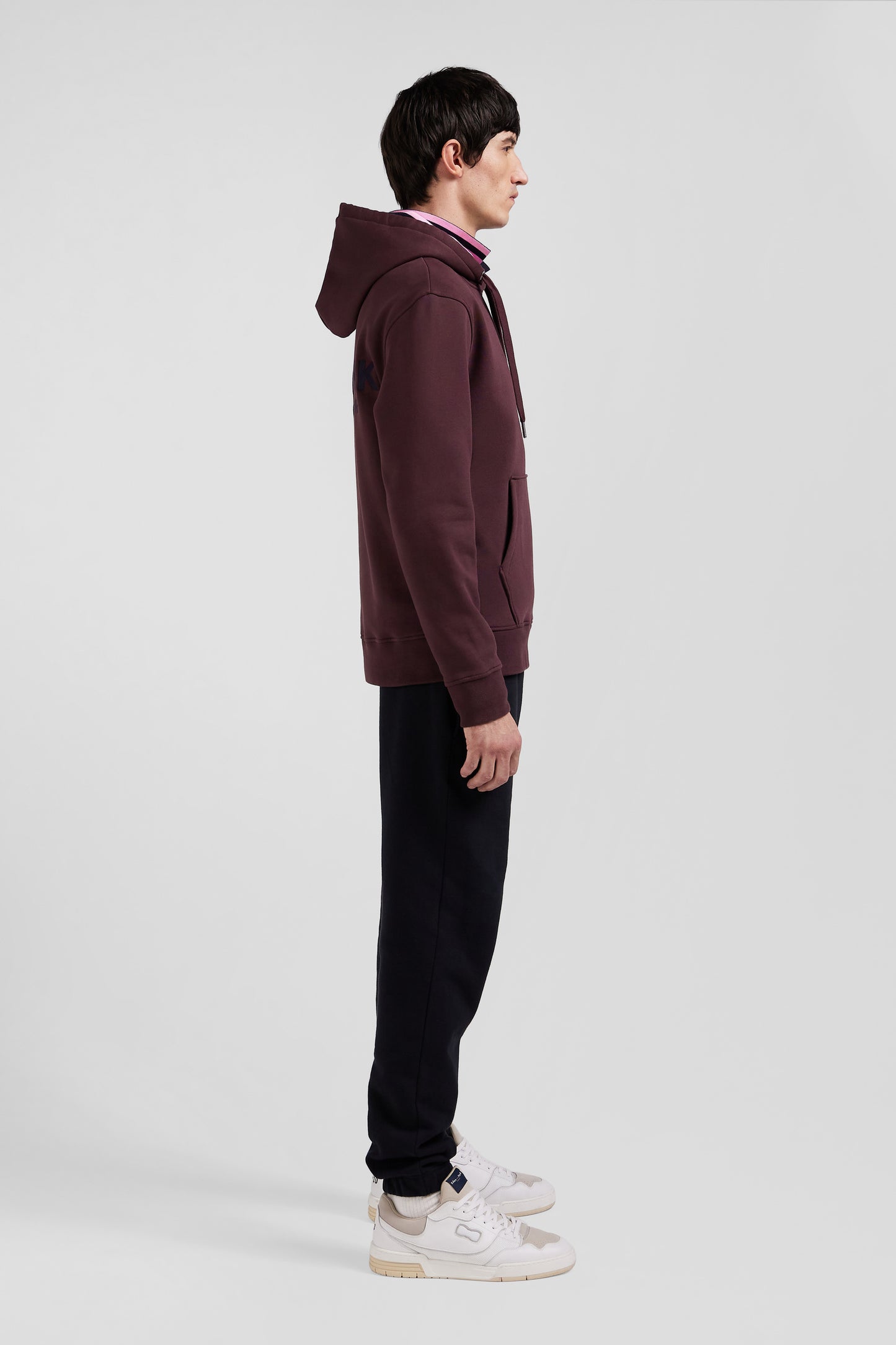 Regular burgundy brushed cotton fleece hoodie with Eden Park embroidery