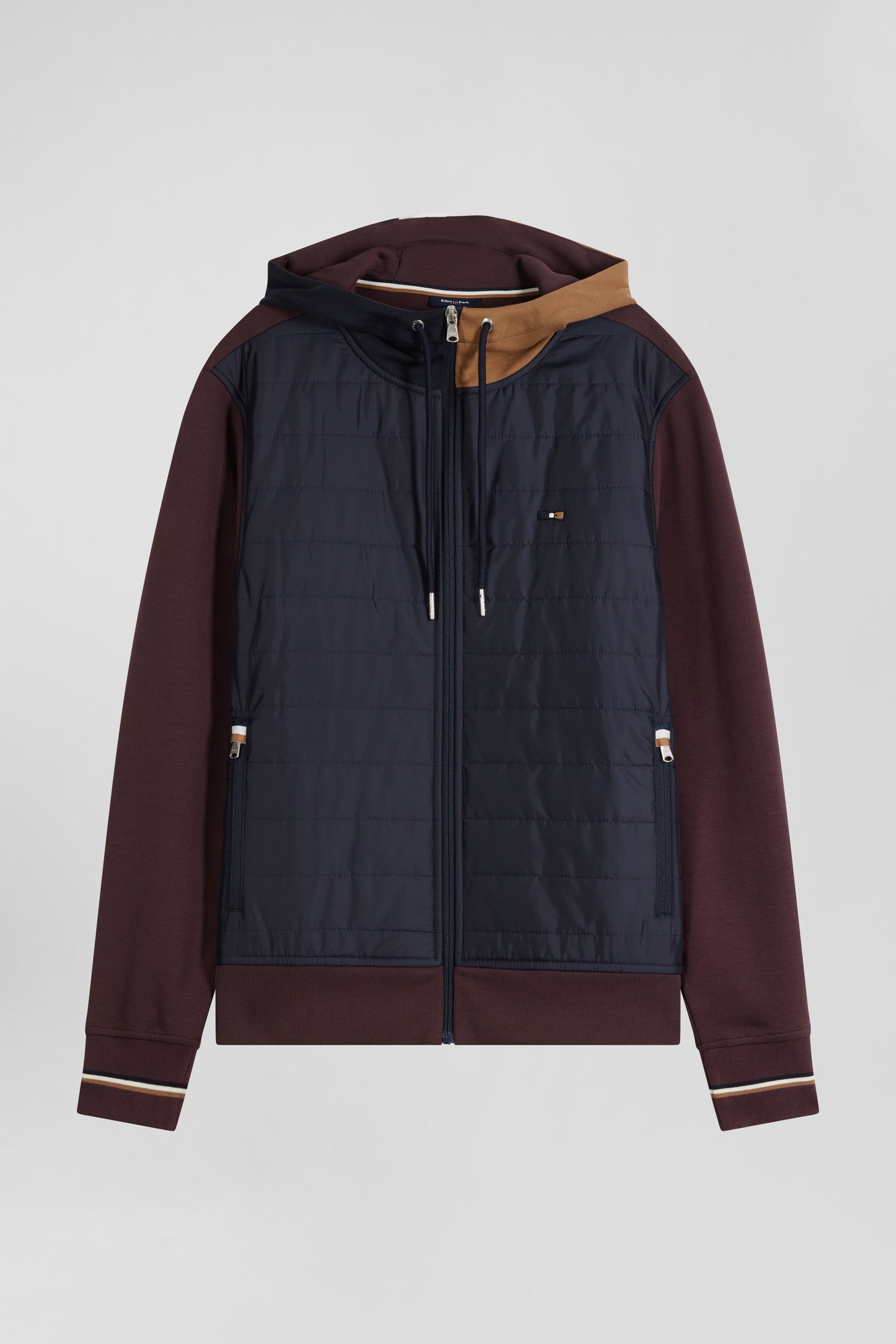 Regular burgundy zipped bi-material sweatshirt with padded front