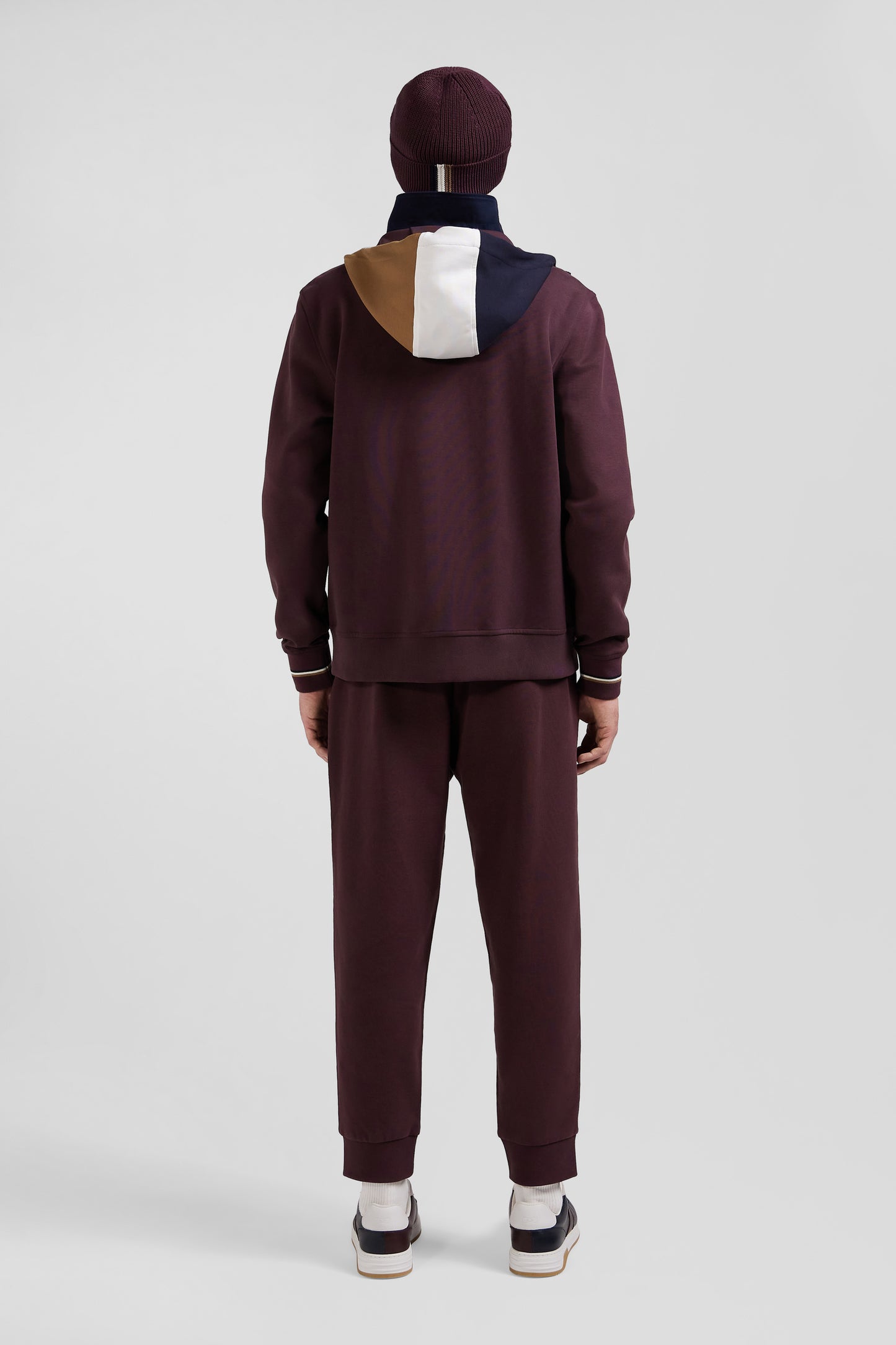 Regular burgundy zipped bi-material sweatshirt with padded front