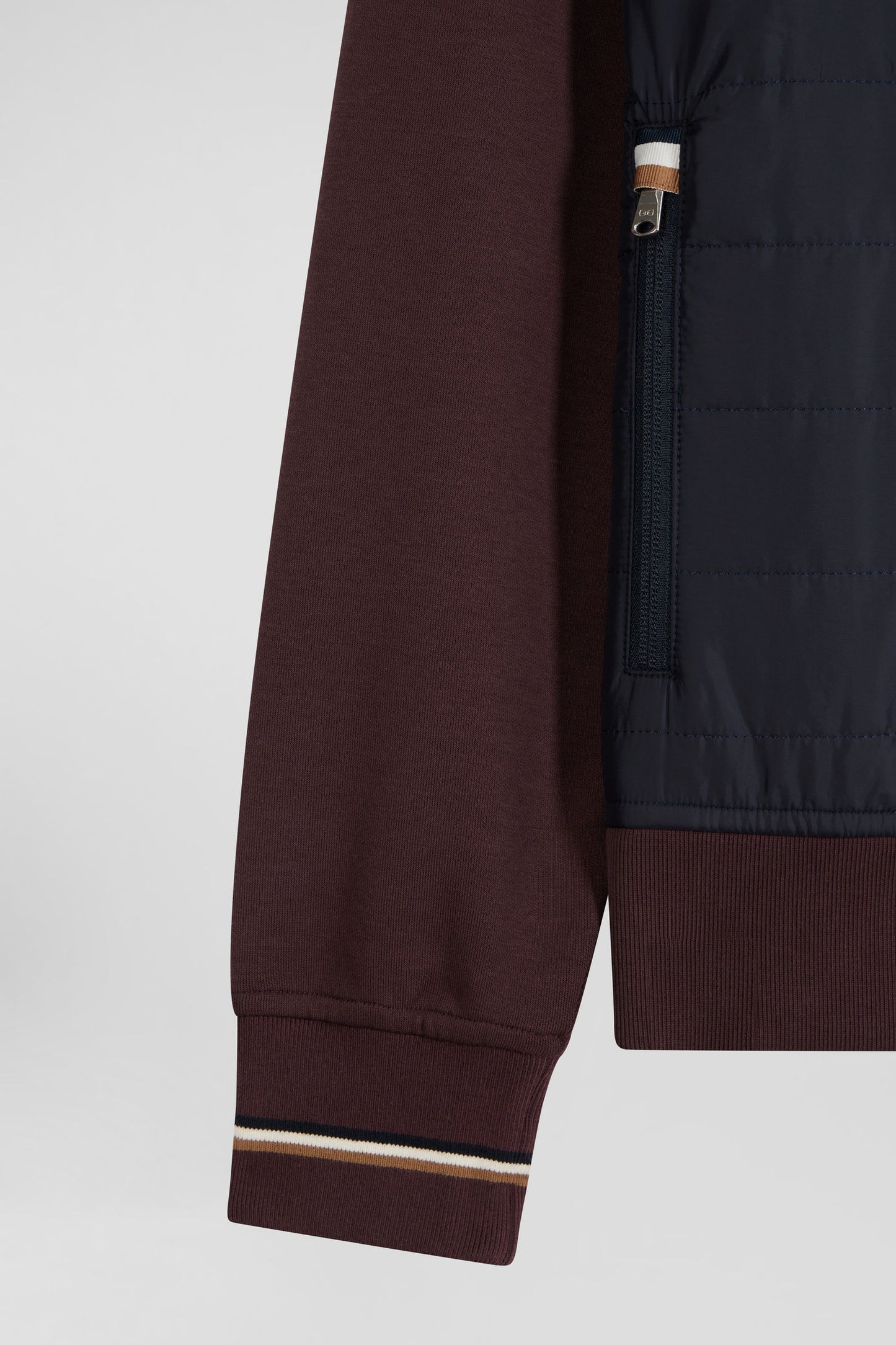Regular burgundy zipped bi-material sweatshirt with padded front