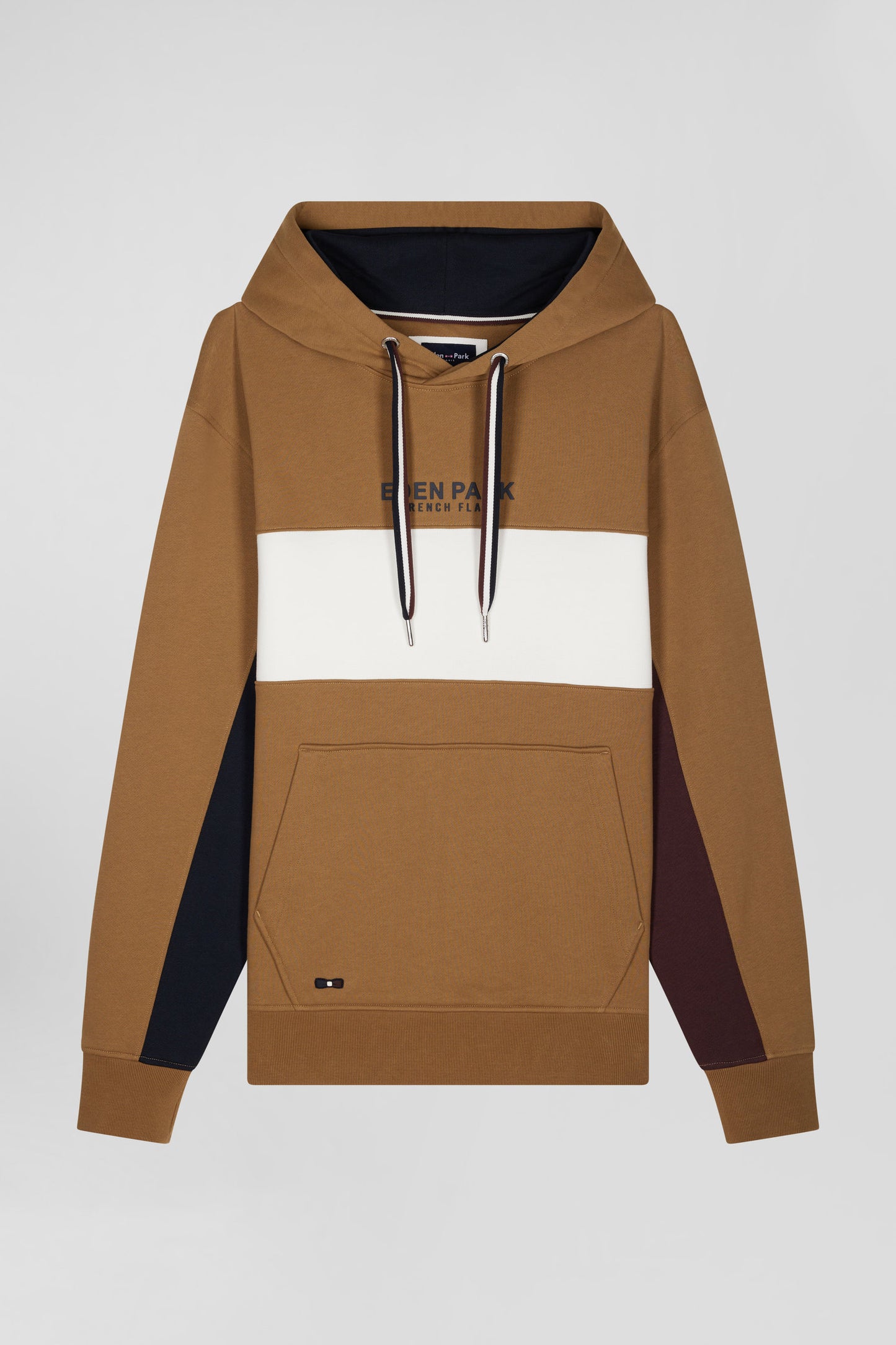 Sweatshirt à capuche colorblock en coton noisette coupe Relaxed