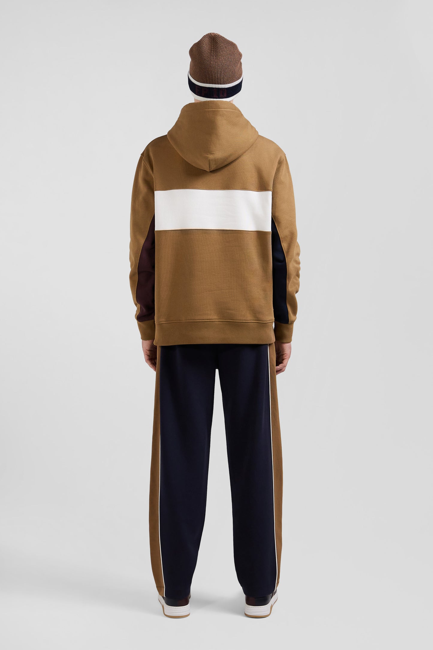 Sweatshirt à capuche colorblock en coton noisette coupe Relaxed