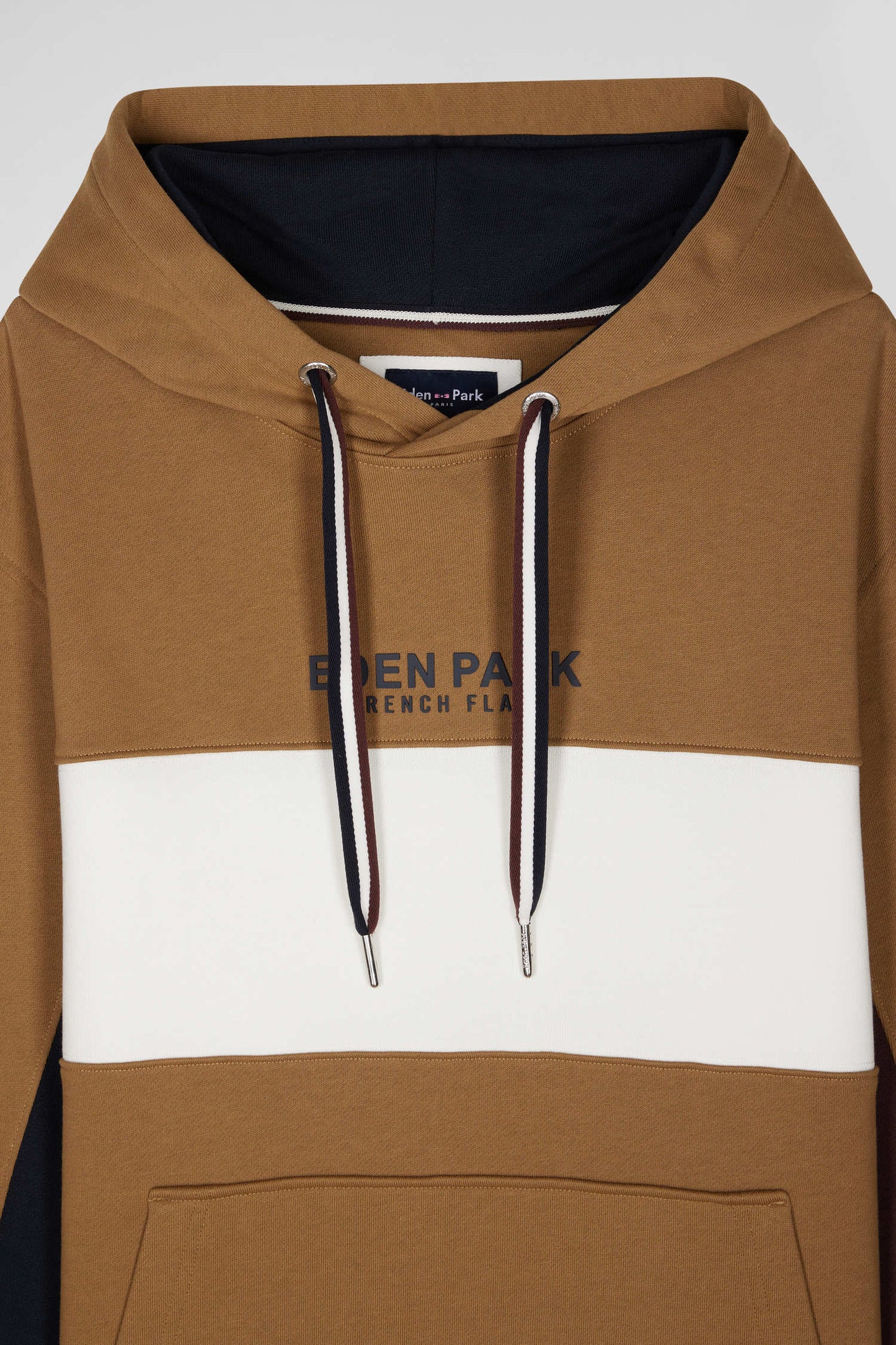 Sweatshirt à capuche colorblock en coton noisette coupe Relaxed