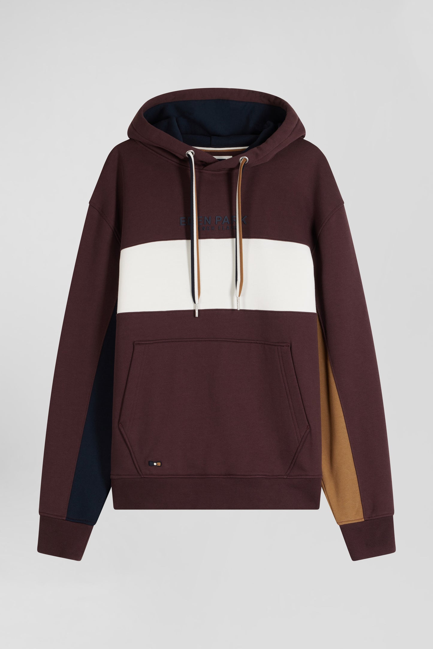 Relaxed burgundy colorblock cotton hoodie