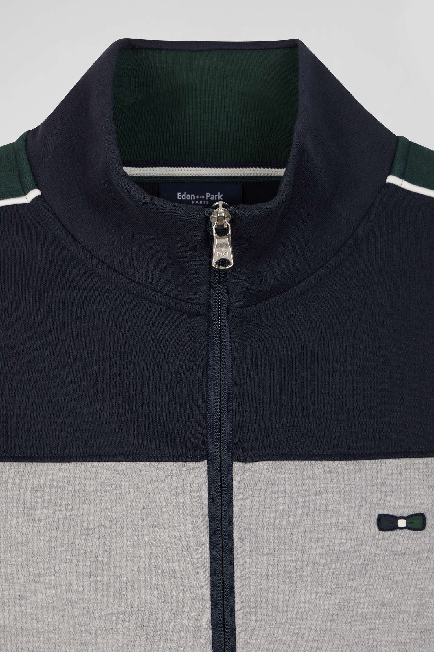 Sweatshirt zippé colorblock en coton mélangé vert coupe Regular