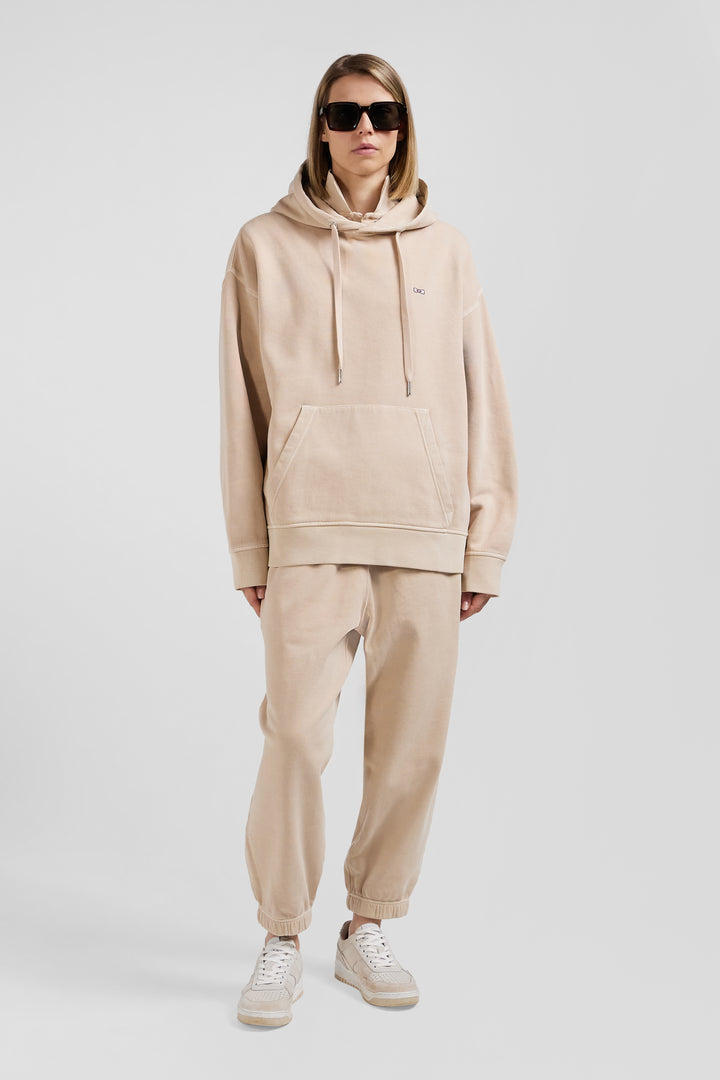 Sweatshirt à capuche unisexe en molleton coton beige surteint coupe Oversized alt view