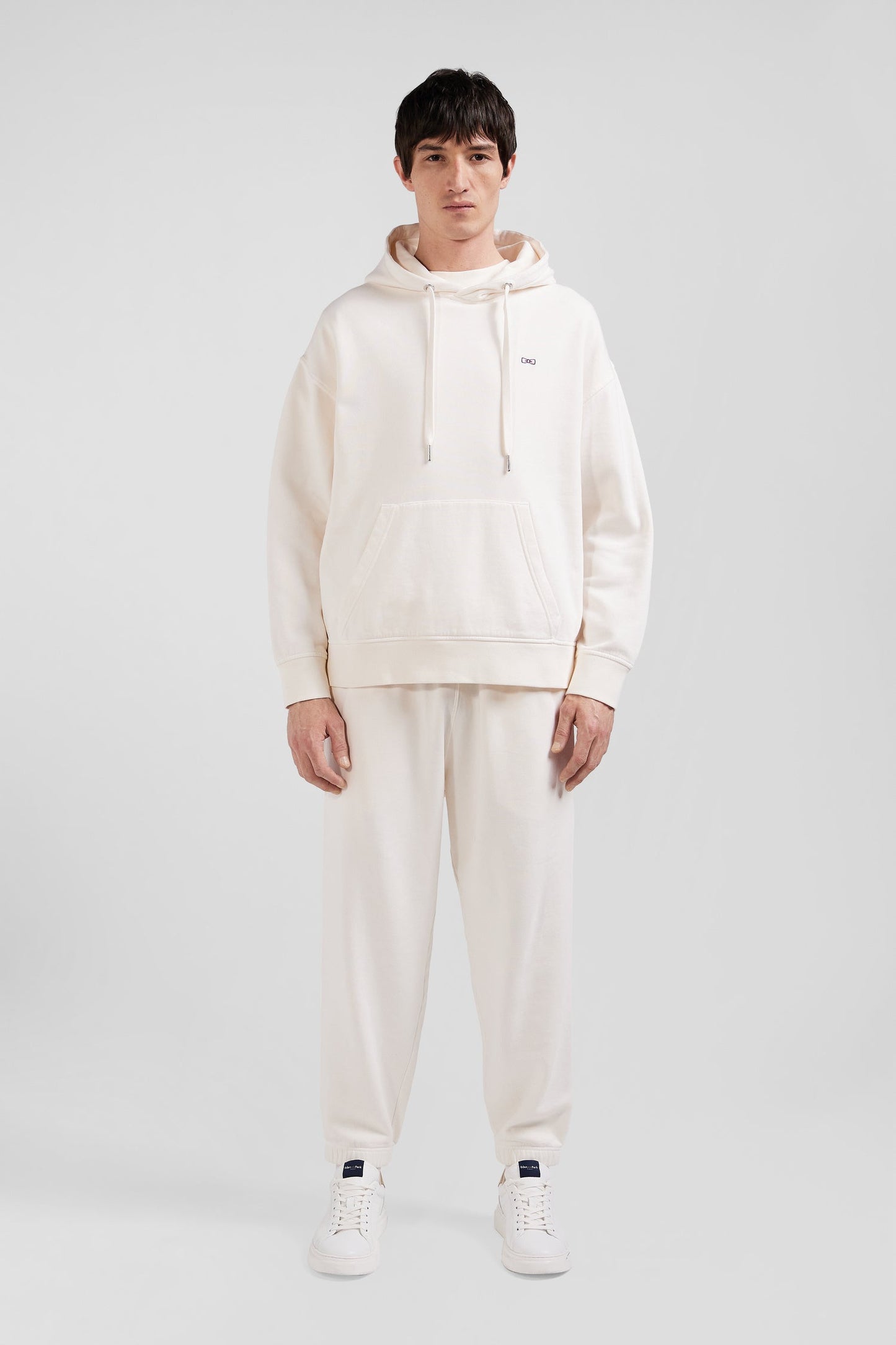 Sweatshirt à capuche unisexe en molleton coton écru surteint coupe Oversized - Image 1