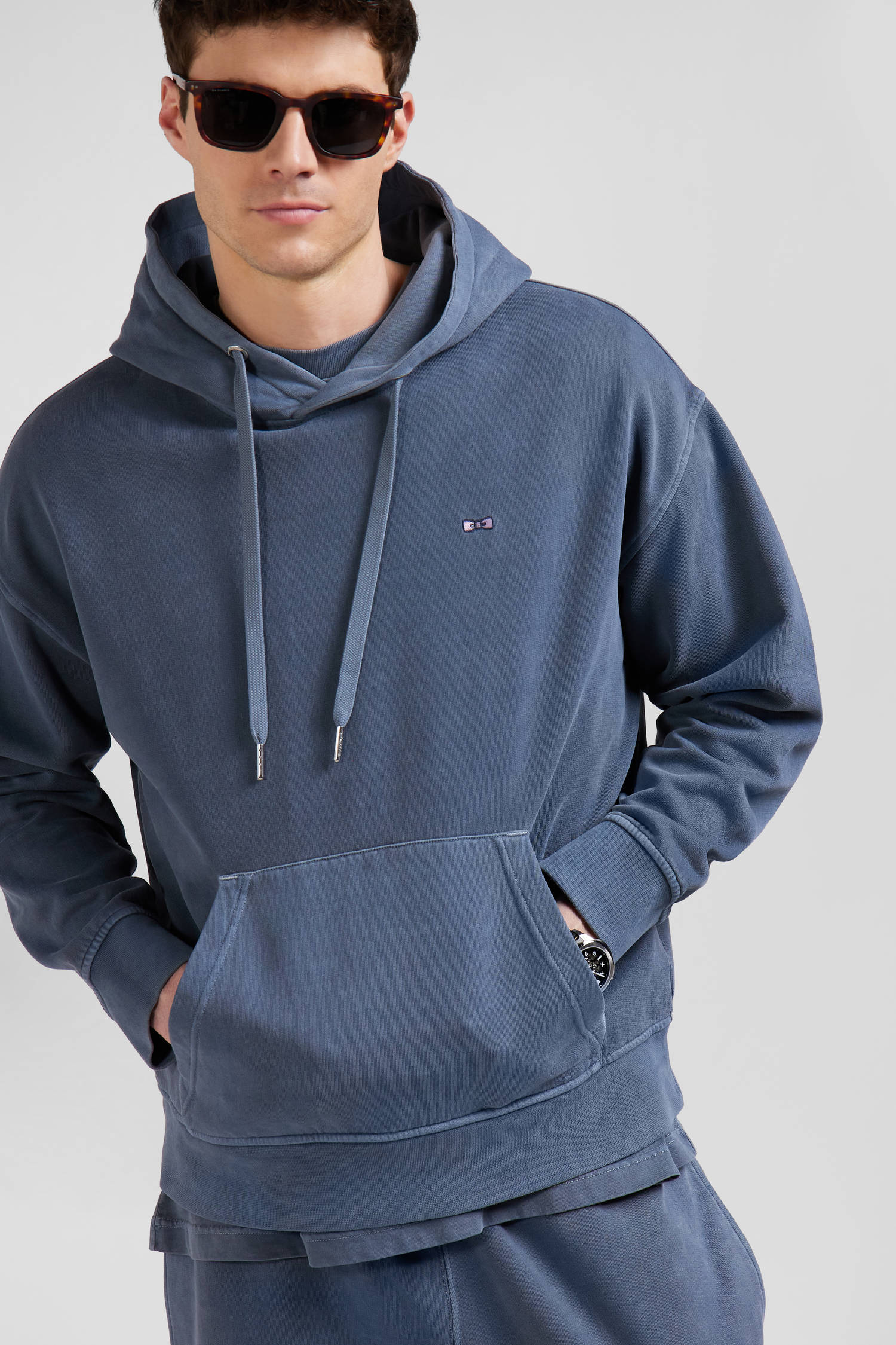 Sweatshirt à capuche unisexe en molleton coton gris surteint coupe Oversized