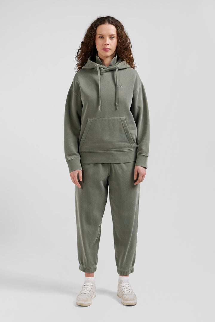 Oversize khaki unisex dyed cotton fleece hoodie