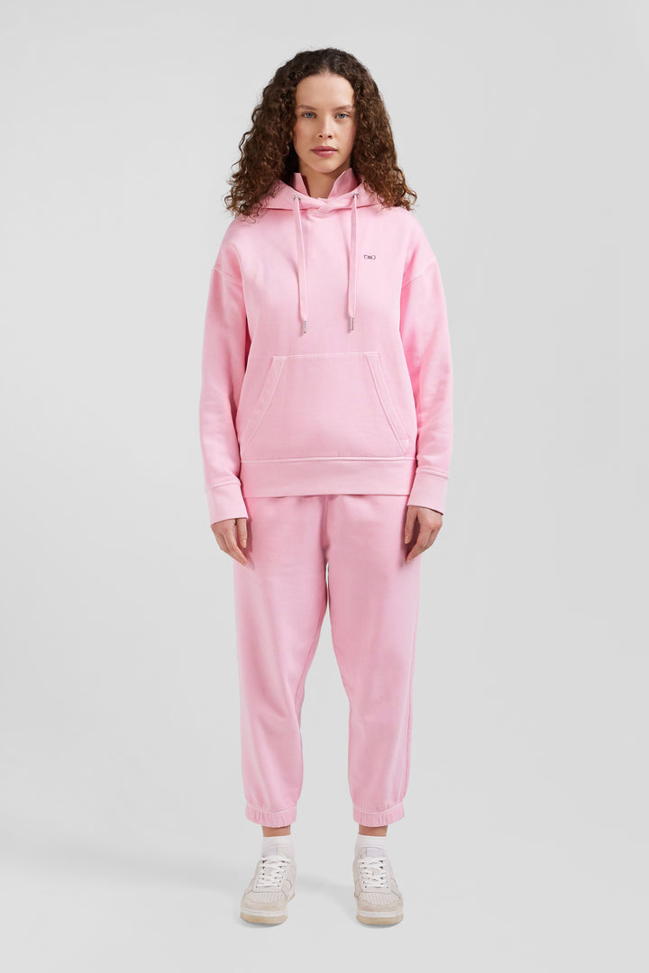 Oversize pink unisex dyed cotton fleece hoodie