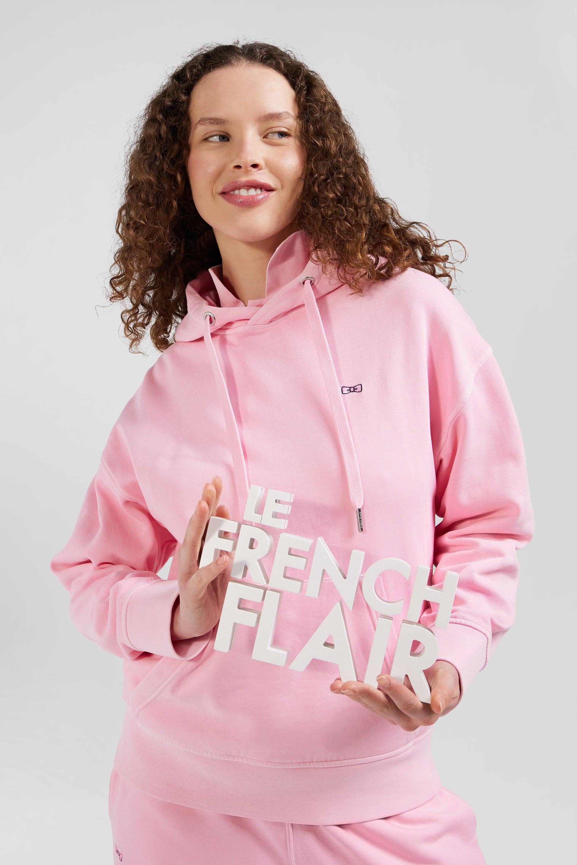 Sweatshirt à capuche unisexe en molleton coton rose surteint coupe Oversized