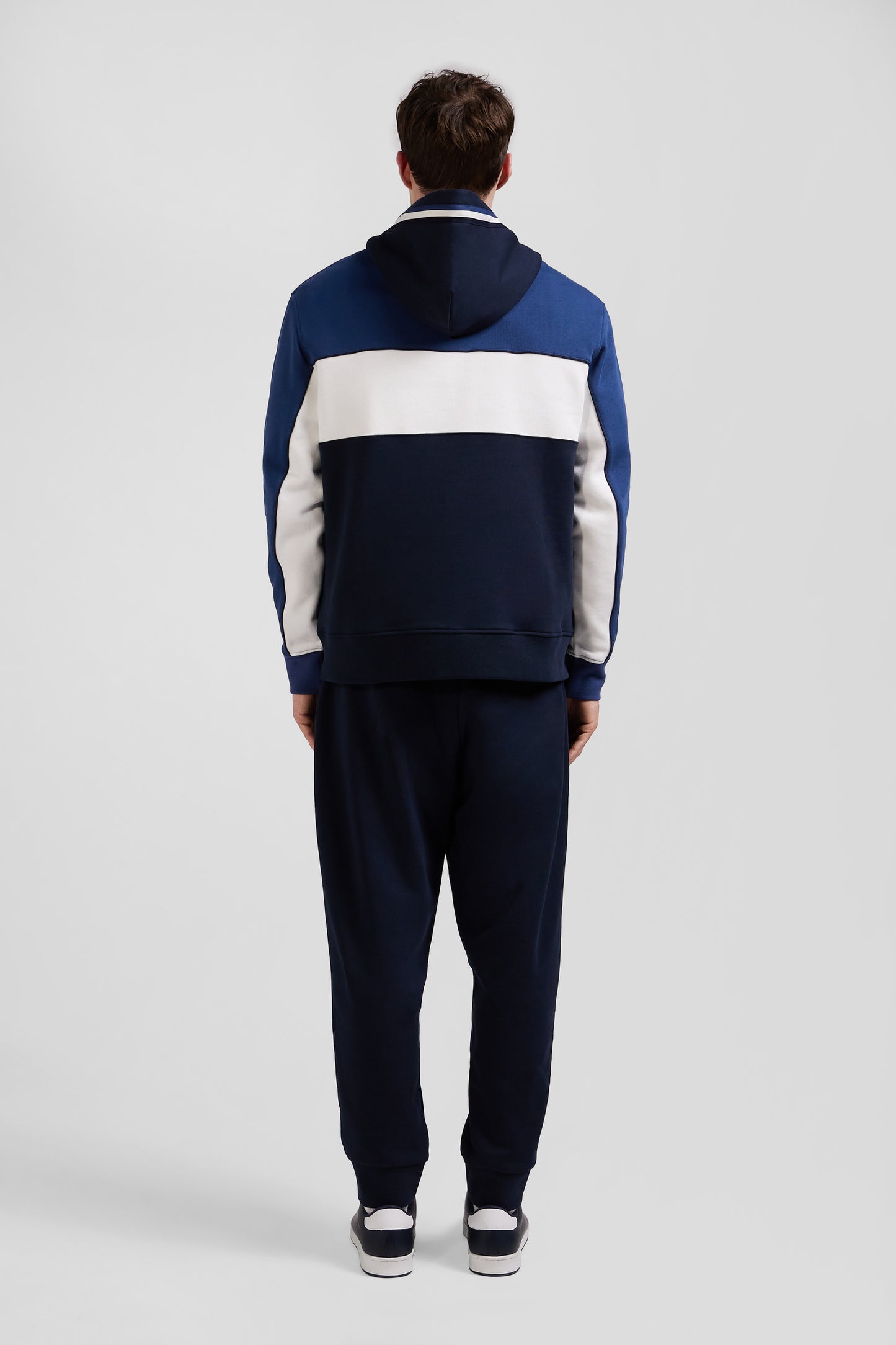 Relaxed dark blue tricolor cotton hoodie