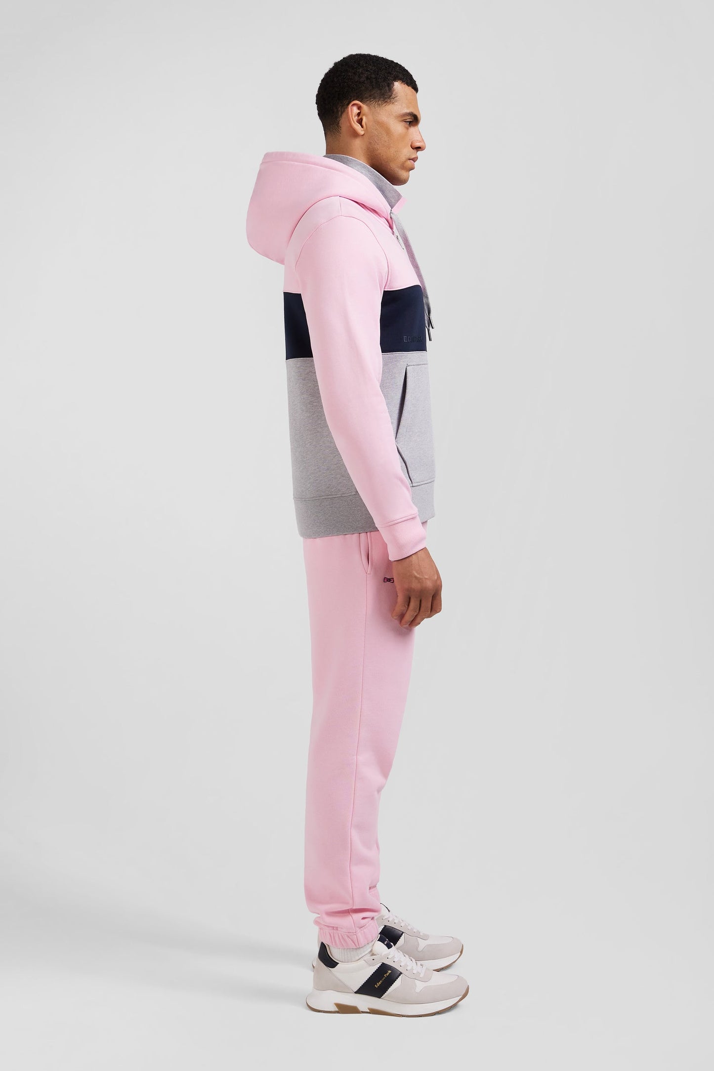 Sweatshirt à capuche zippé colorblock en coton rose coupe Regular - Image 6