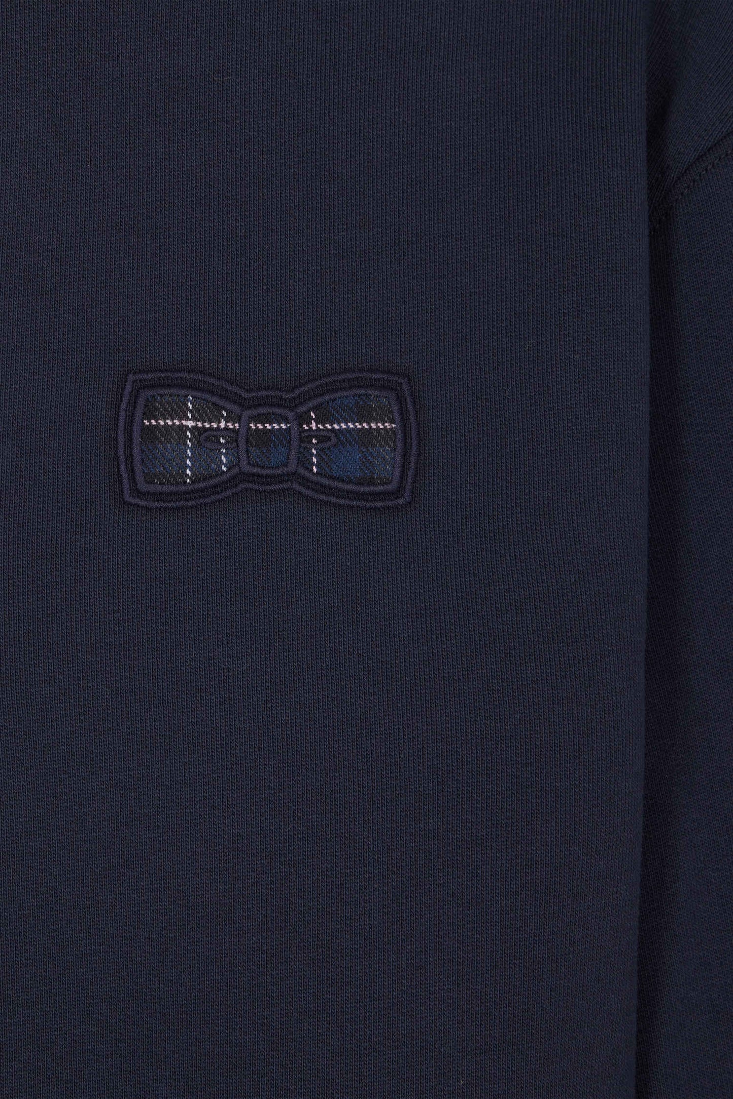 Relaxed navy blue cotton blend sweatshirt with back embroidery and rugby shirt collar