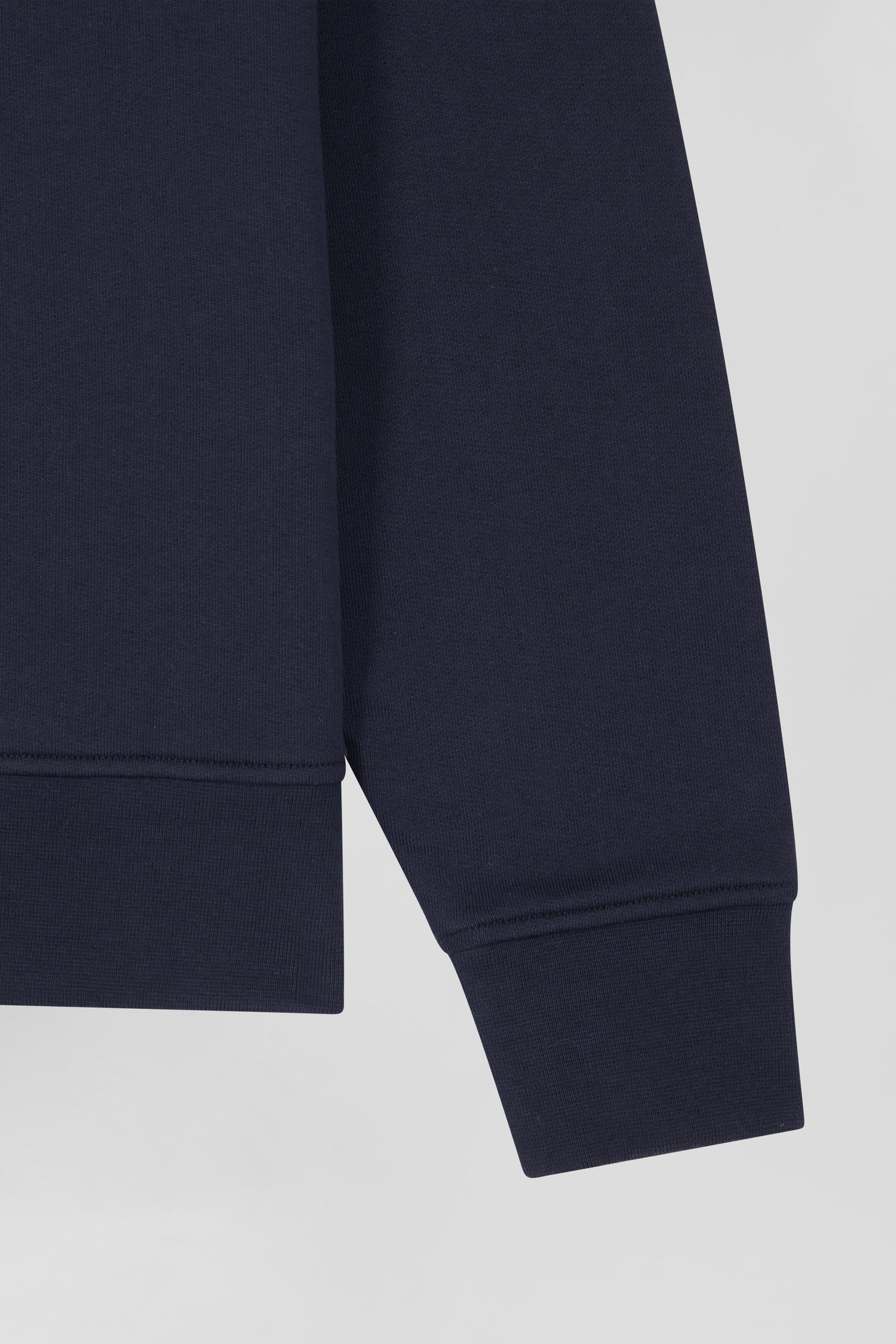 Relaxed navy blue cotton blend sweatshirt with back embroidery and rugby shirt collar