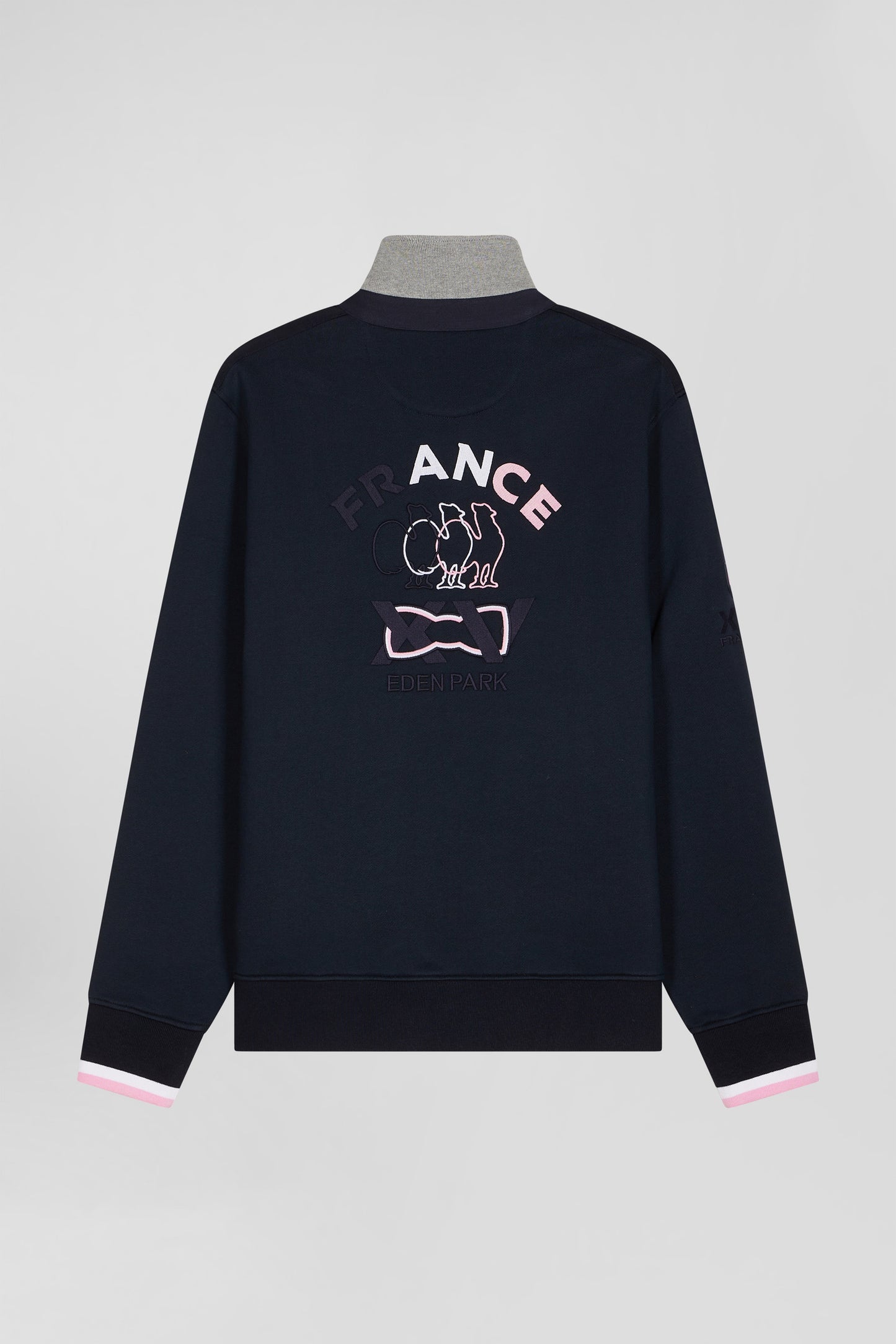 Regular navy blue XV de France cotton sweatshirt with rugby shirt collar