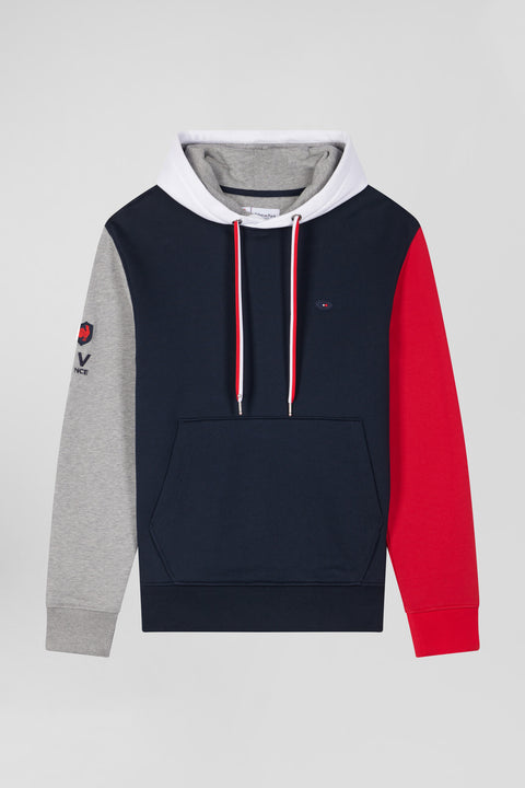 Sweatshirt à capuche colorblock en coton bleu marine XV de France coupe Regular - Image 2