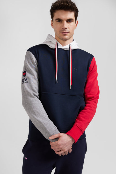 Sweatshirt à capuche colorblock en coton bleu marine XV de France coupe Regular - Image 3