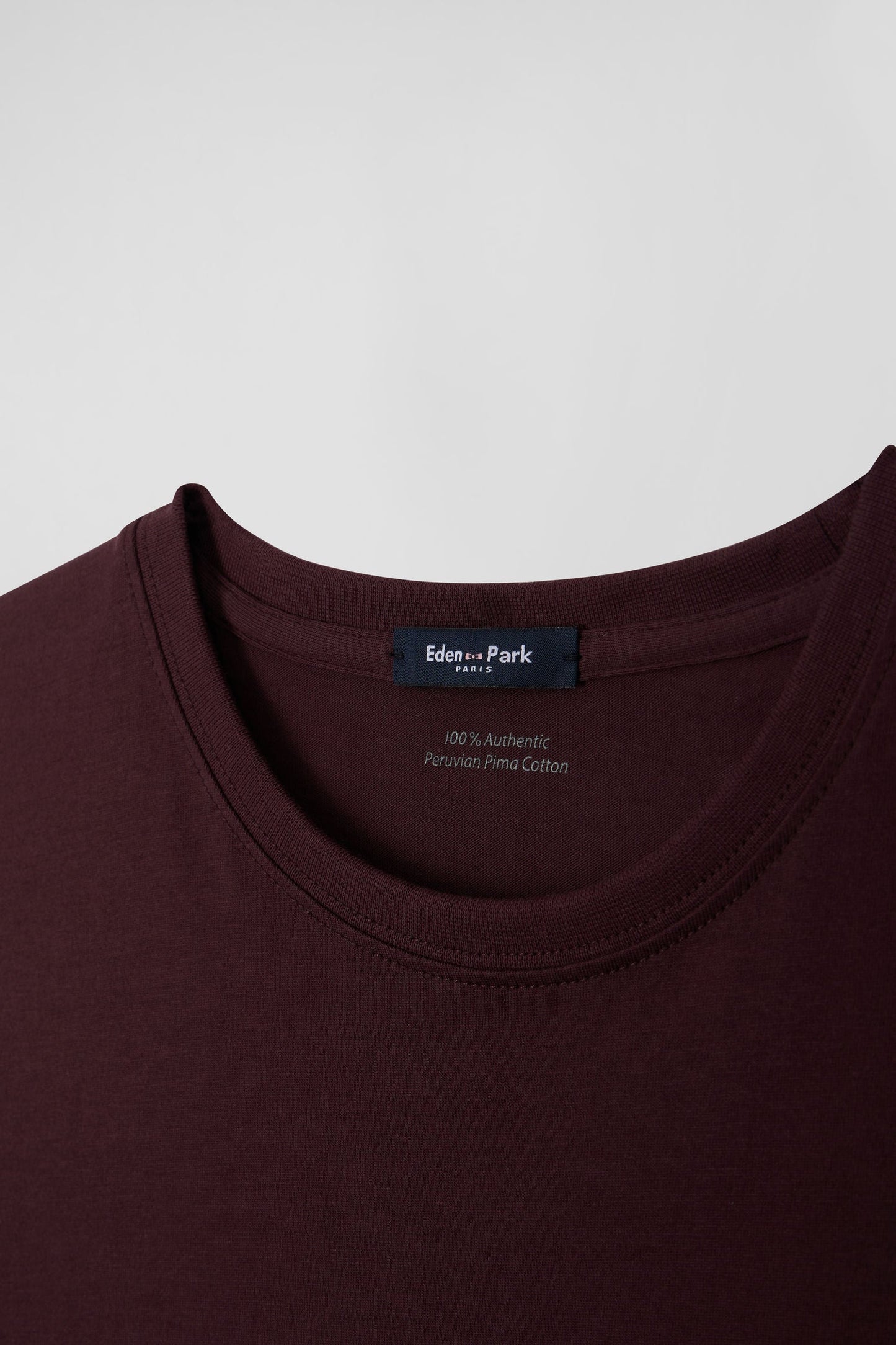 T-shirt manches courtes en coton Pima uni bordeaux coupe Regular - Image 9