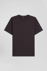 T-shirt manches courtes en coton Pima uni marron coupe Regular