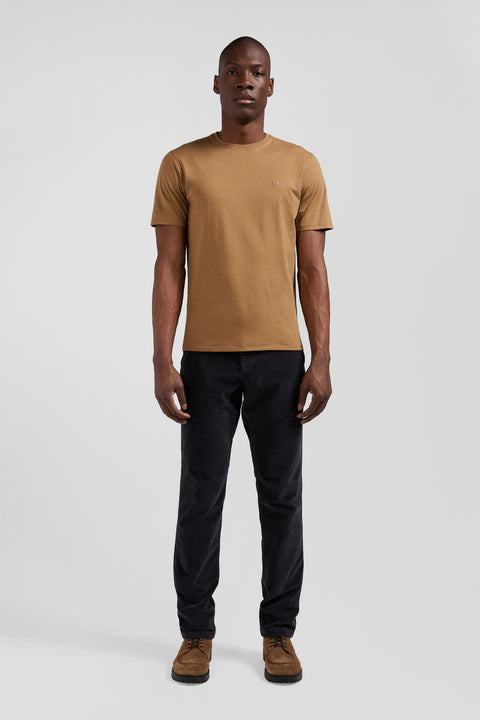 Short-sleeved T-shirt in plain hazelnut Pima cotton, regular fit - Image 1