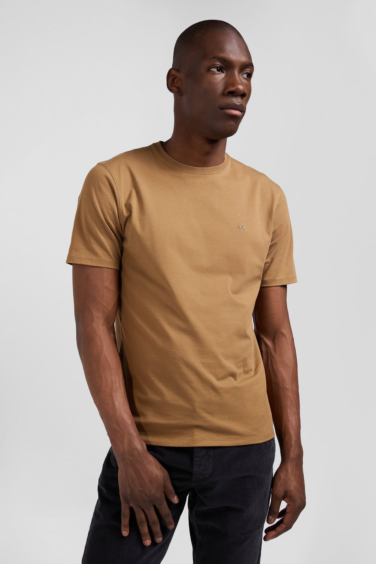 T-shirt manches courtes en coton Pima uni noisette coupe Regular